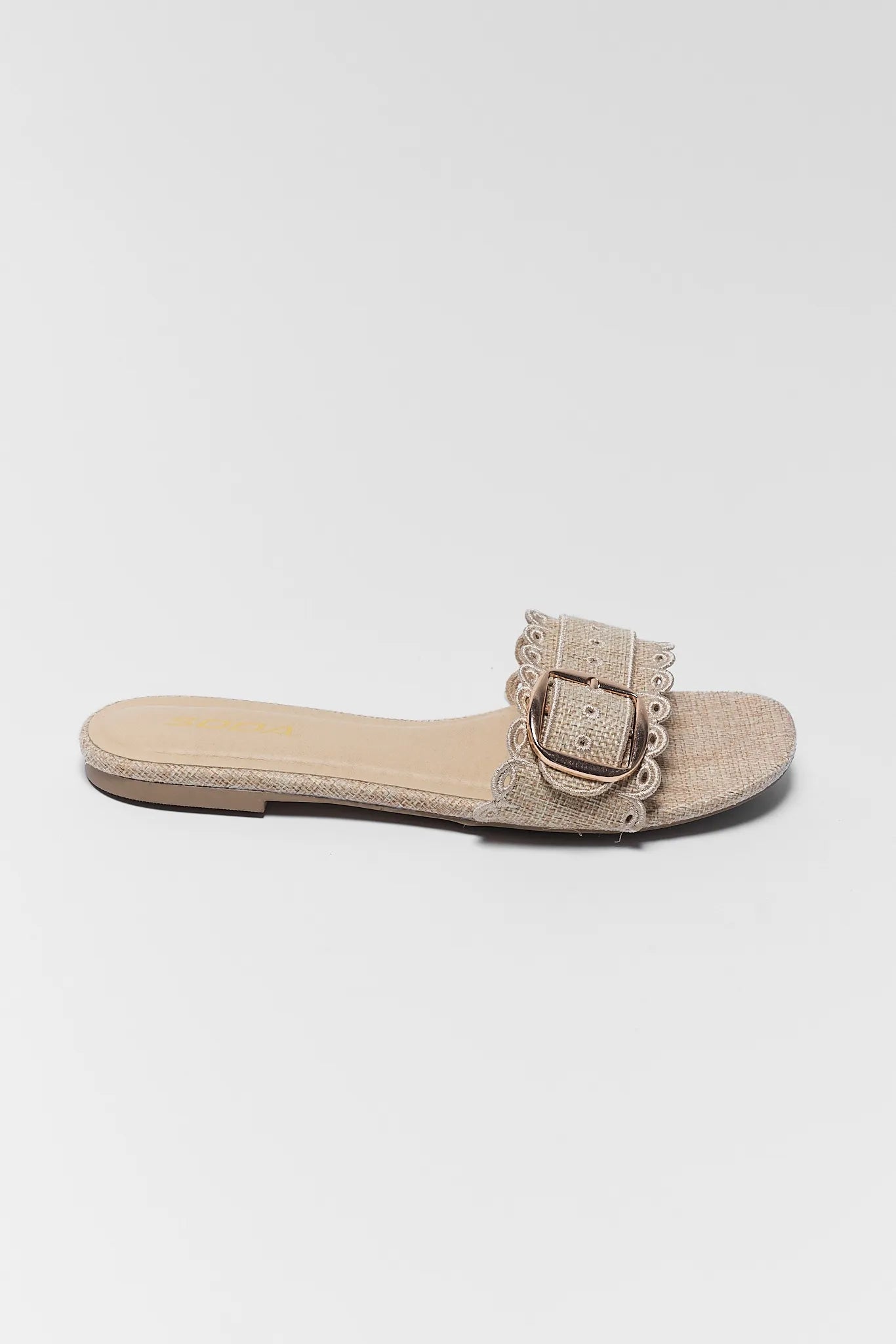 one Nancy Tan Scalloped Buckle Sandals on white background