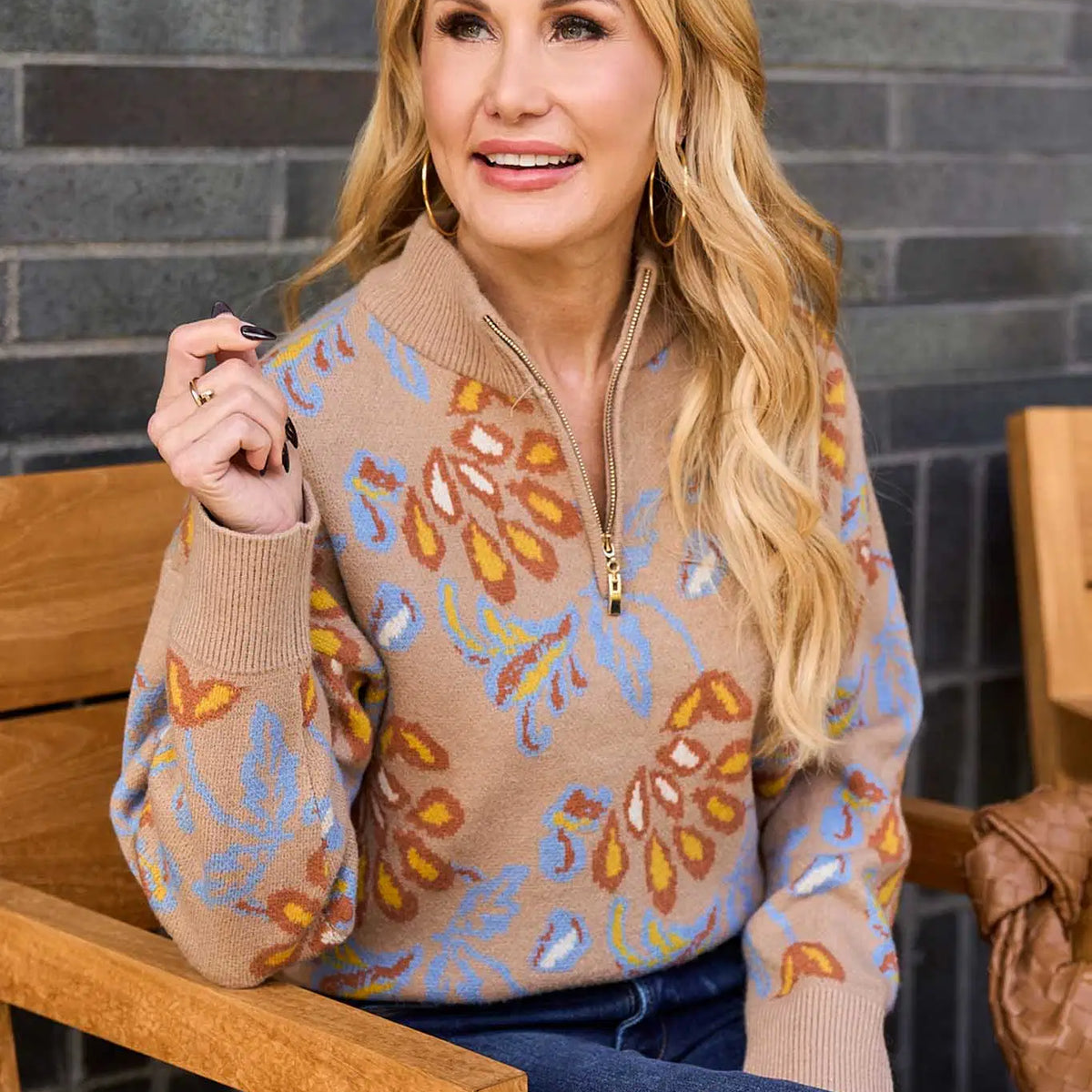 Nancy Taupe Floral Sweater | Avara