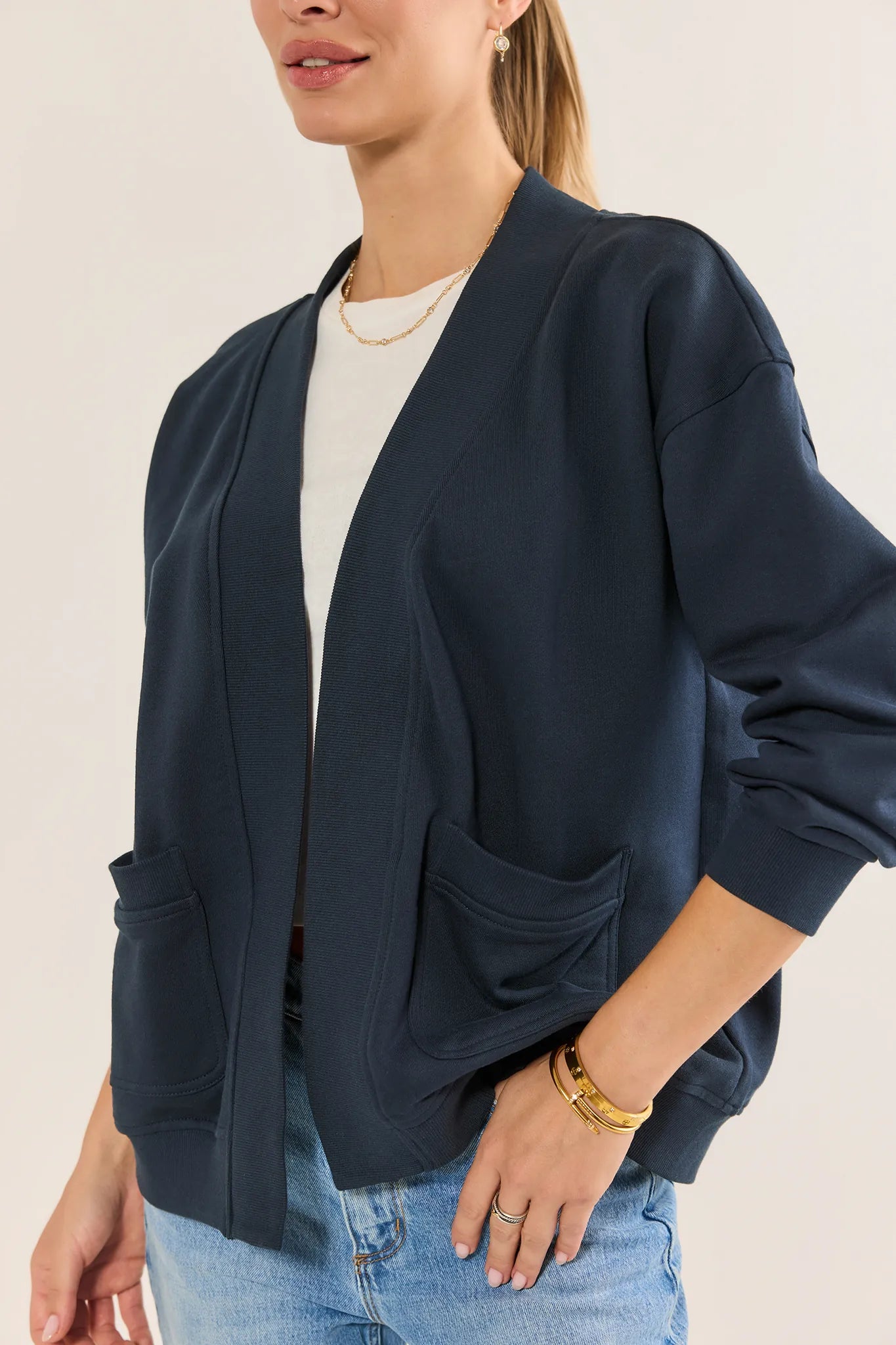 Navy Open Front Cardigan