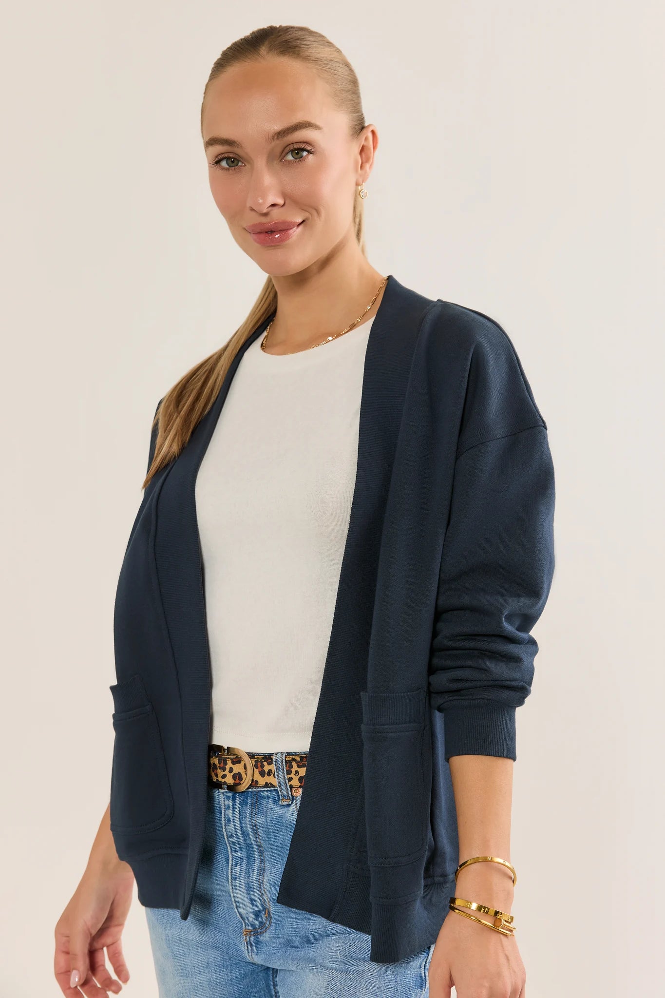 Navy Open Front Cardigan