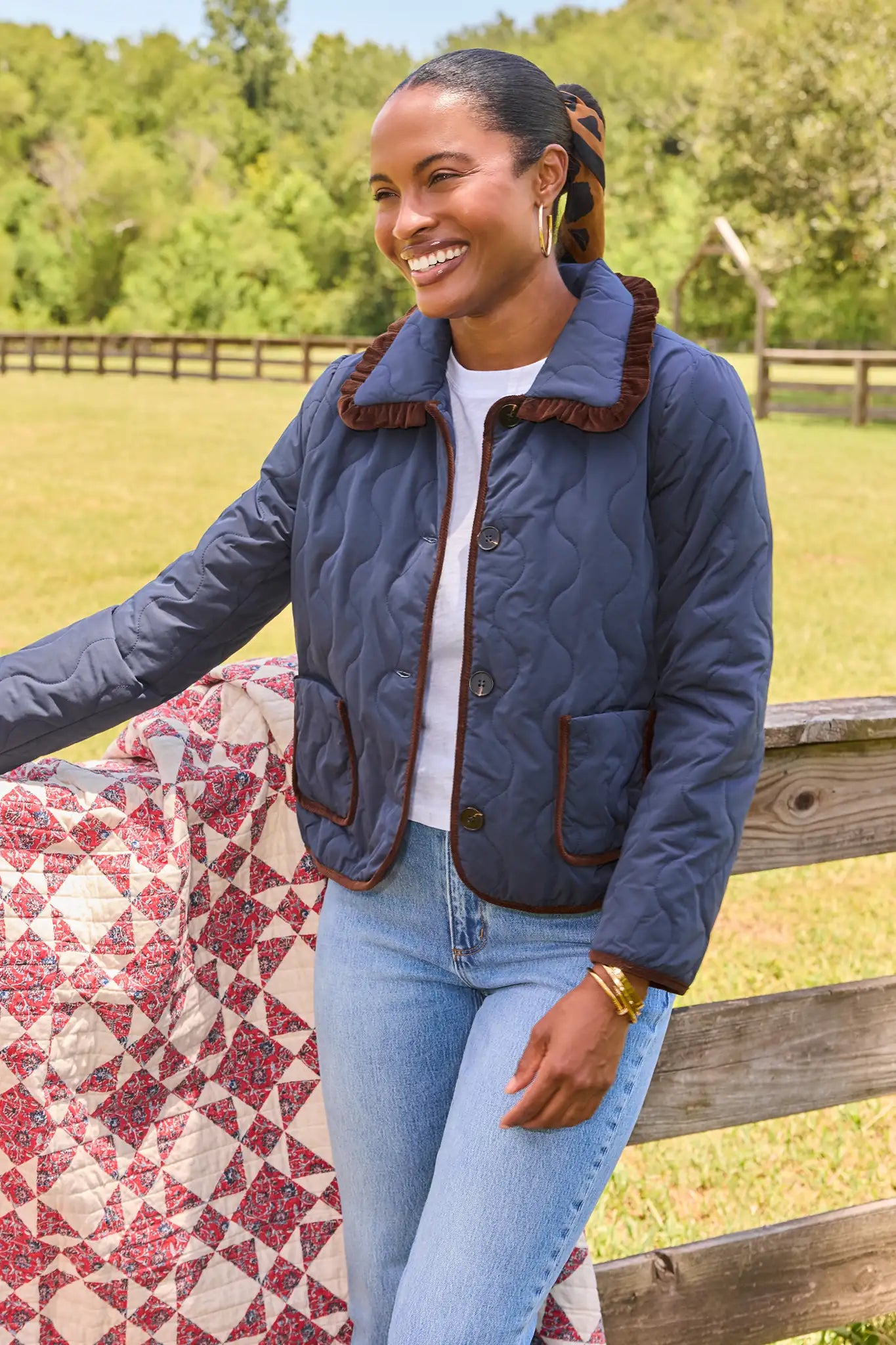 Navy Quilted Button Up Jacket