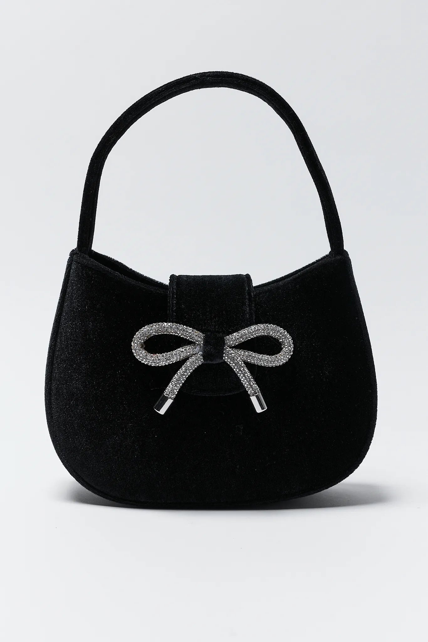 Nina Black Velvet Bag on a light gray background