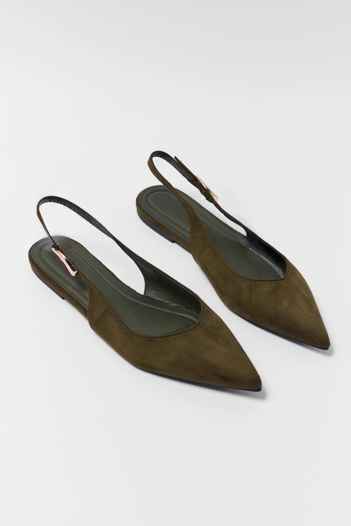 Olive Faux Suede Slingback Flats