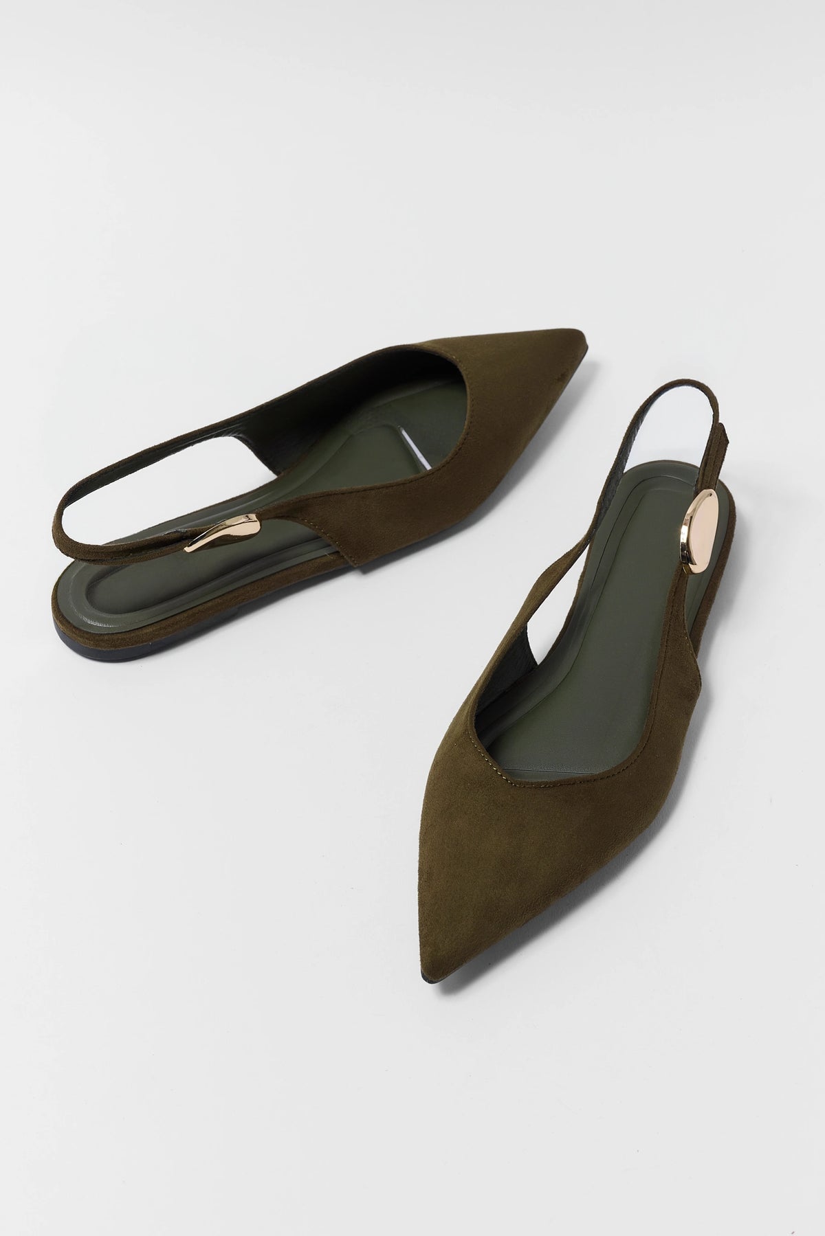 Olive Faux Suede Slingback Flats