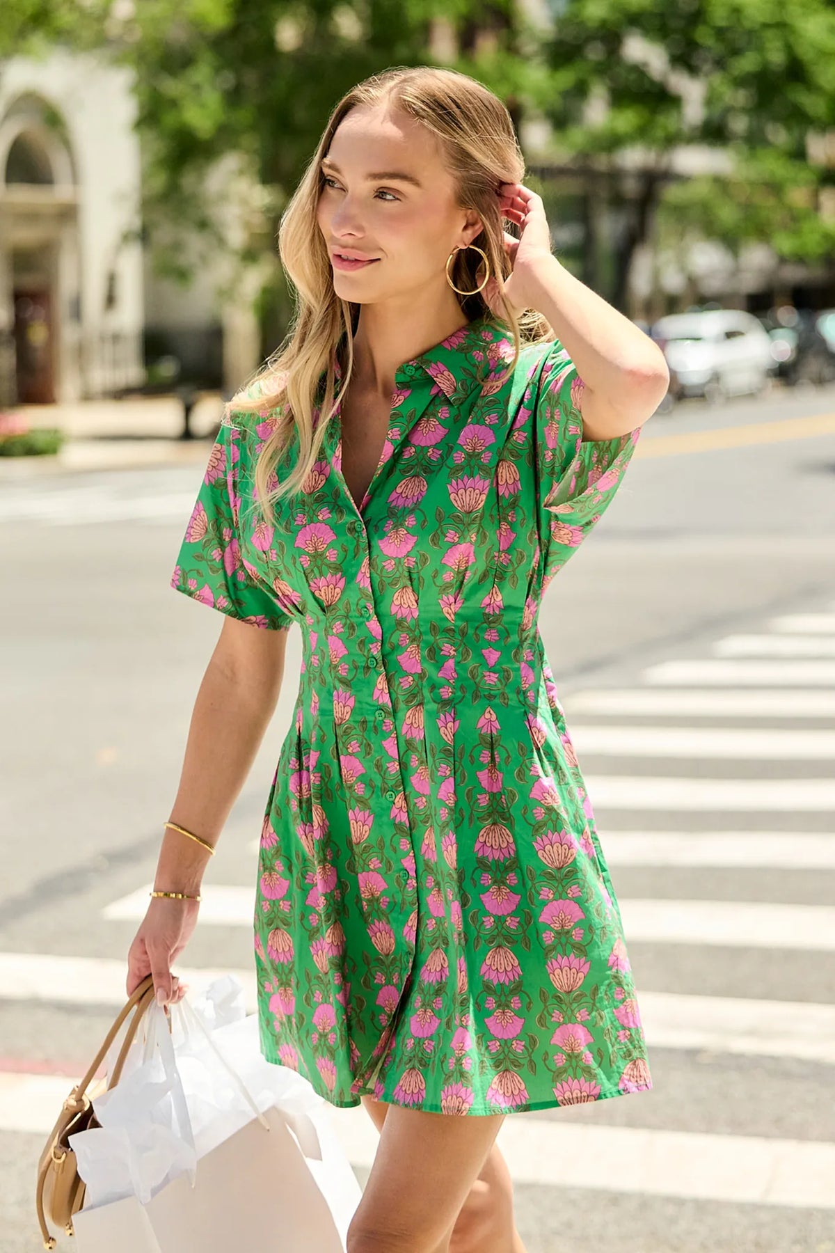 pink and green floral print dress A-Line Blush Pink Floral Midi Cottagecore Corset Dress Blush Pink / XSmall