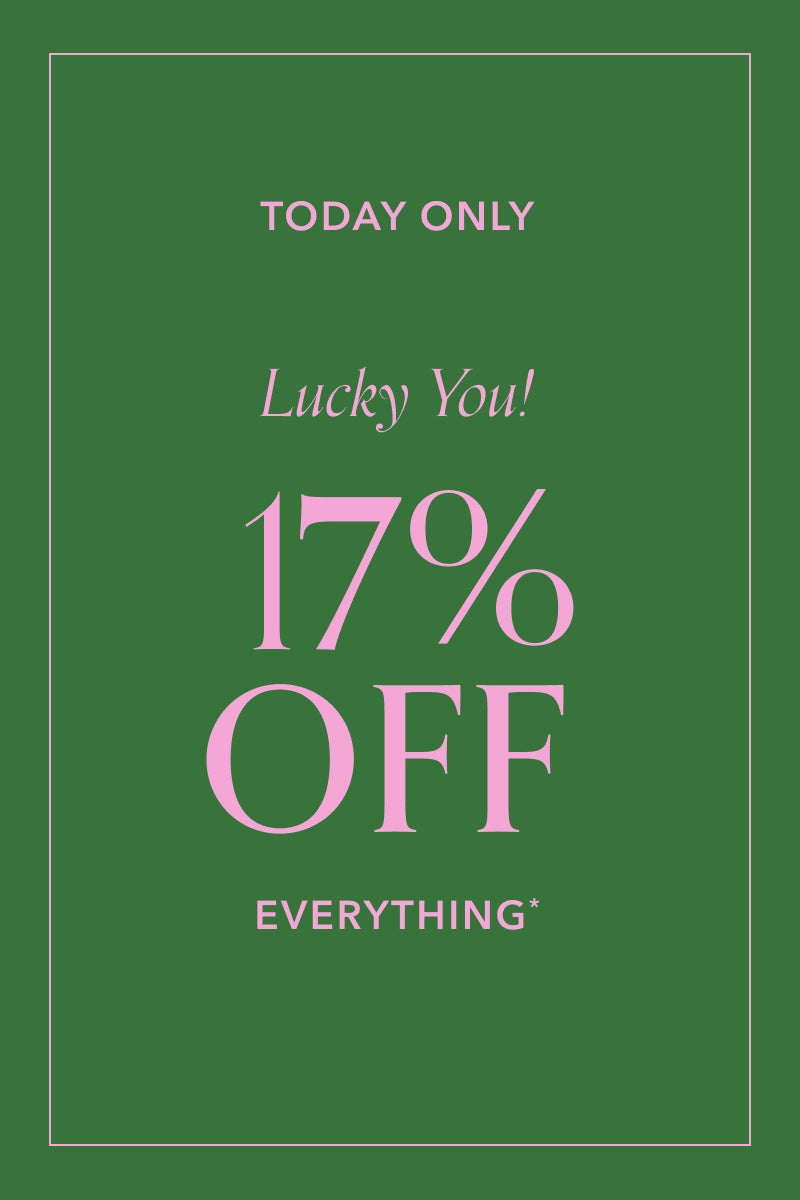 Promotional text on a green background with '17% off everything' offer.