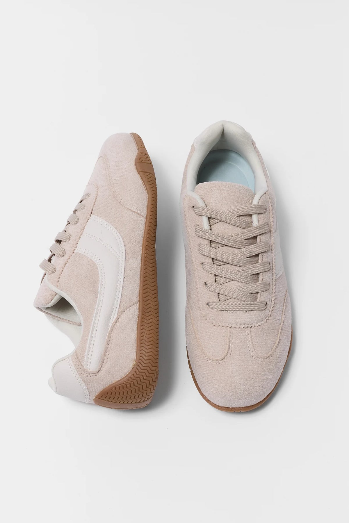 Taupe Suede Low Profile Sneakers - Top Down Flat Lay Pair | Avara