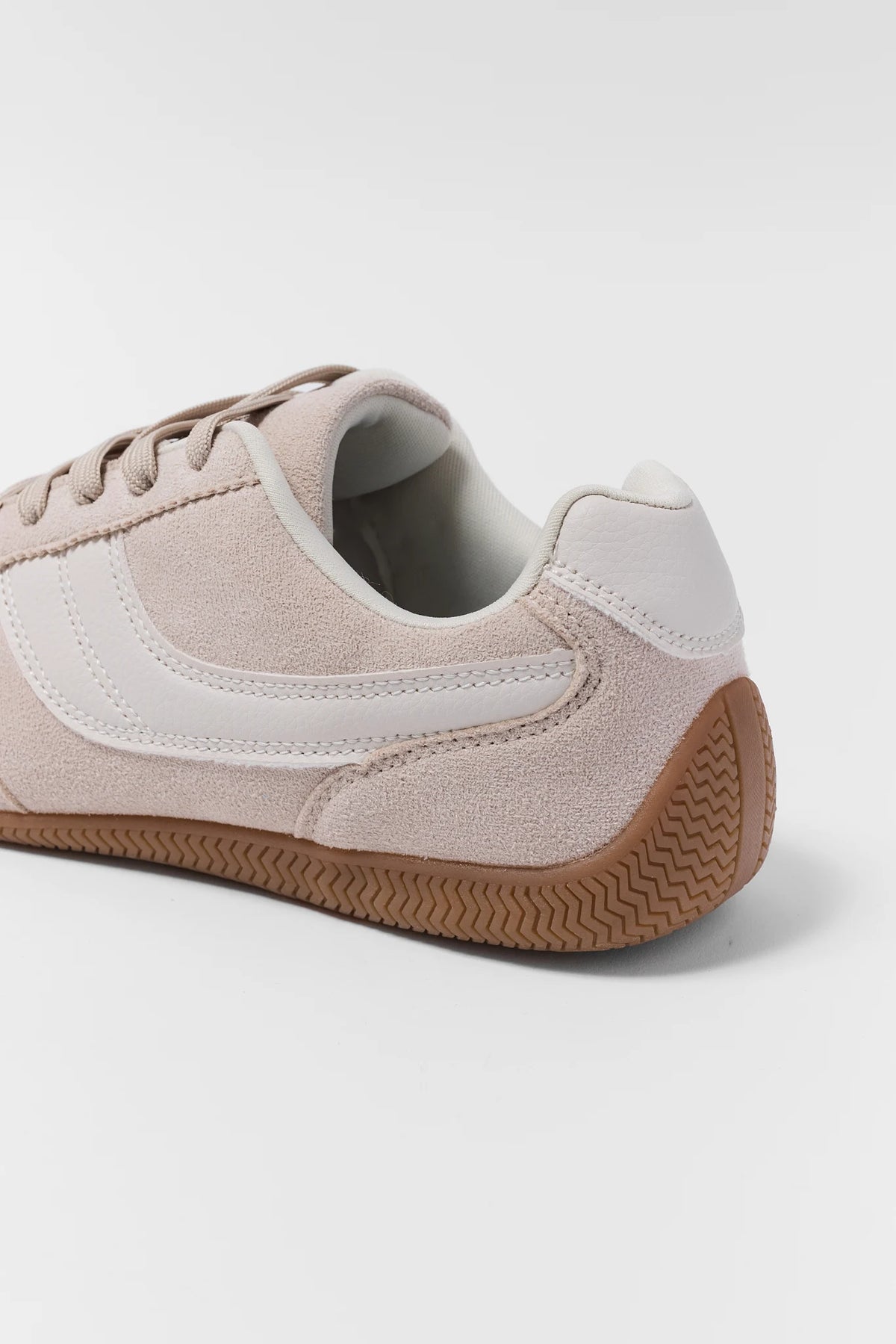 Taupe Suede Low Profile Sneakers - Heel and Gum Sole Detail | Avara