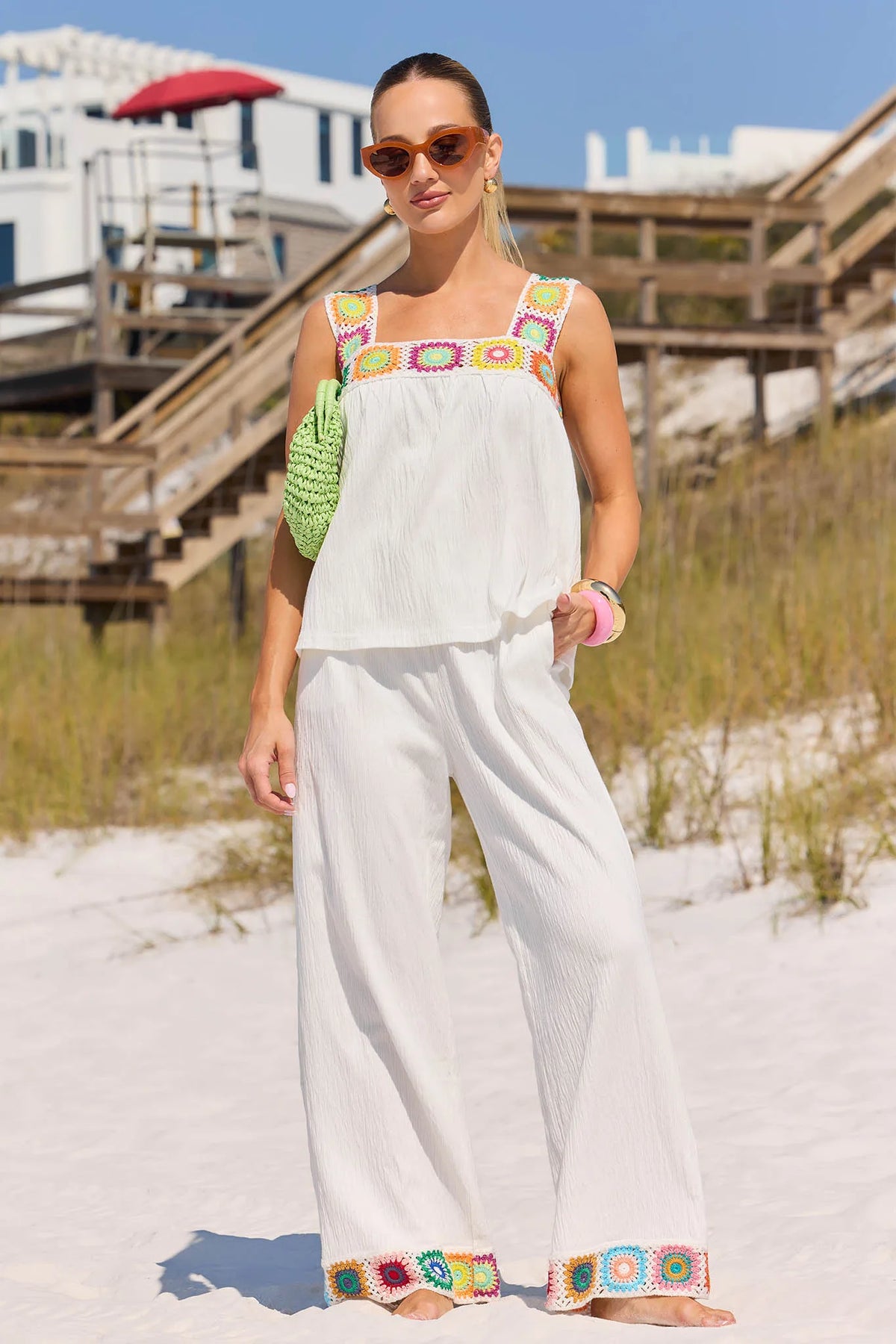 Women's White Embroidered Pants | Avara | Avara
