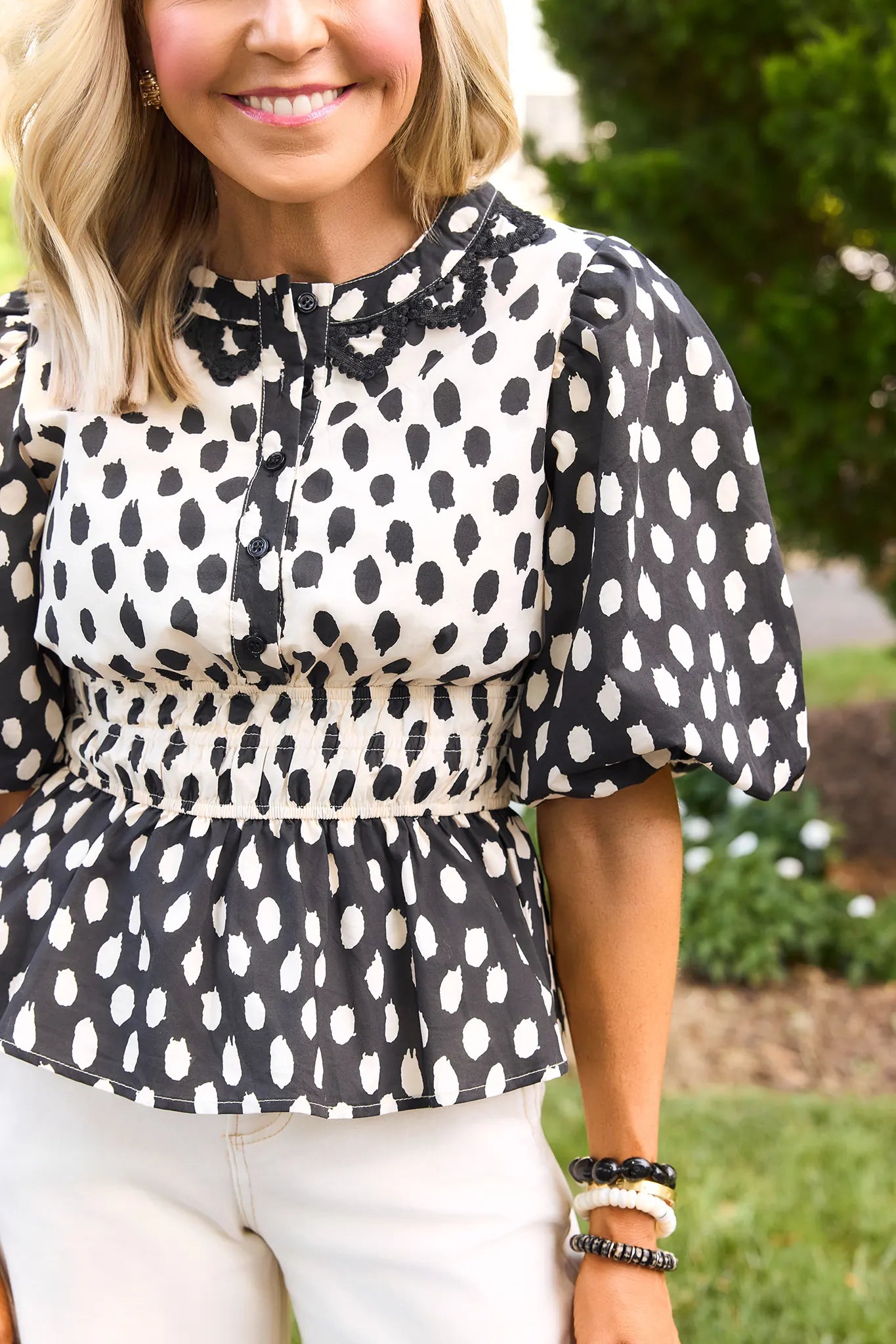 Presley Black Polka Dot Peplum Top