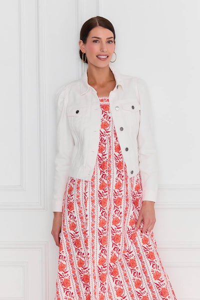 jacket and dress for women Roxanna White Denim Jacket | Women's Clothing