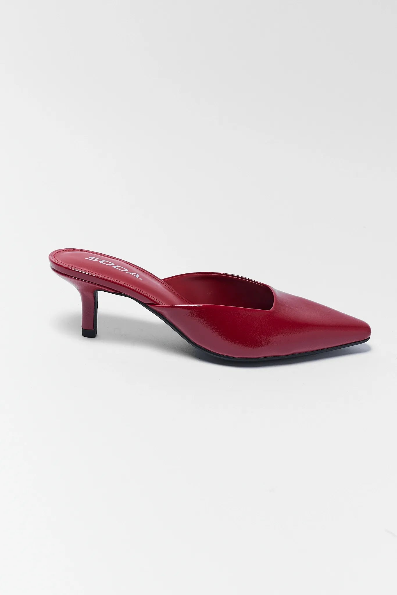 Red Faux Leather Mule Kitten Heel