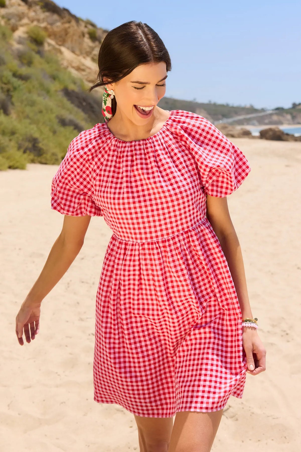 Red Gingham Puff Sleeve Dress | Avara