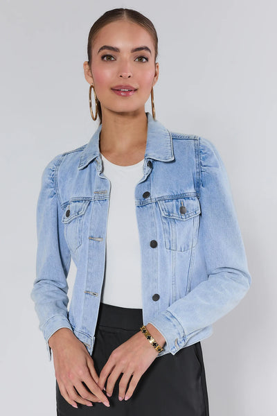 Puff Sleeve Denim Jacket Light Wash Jean Jacket| Avara