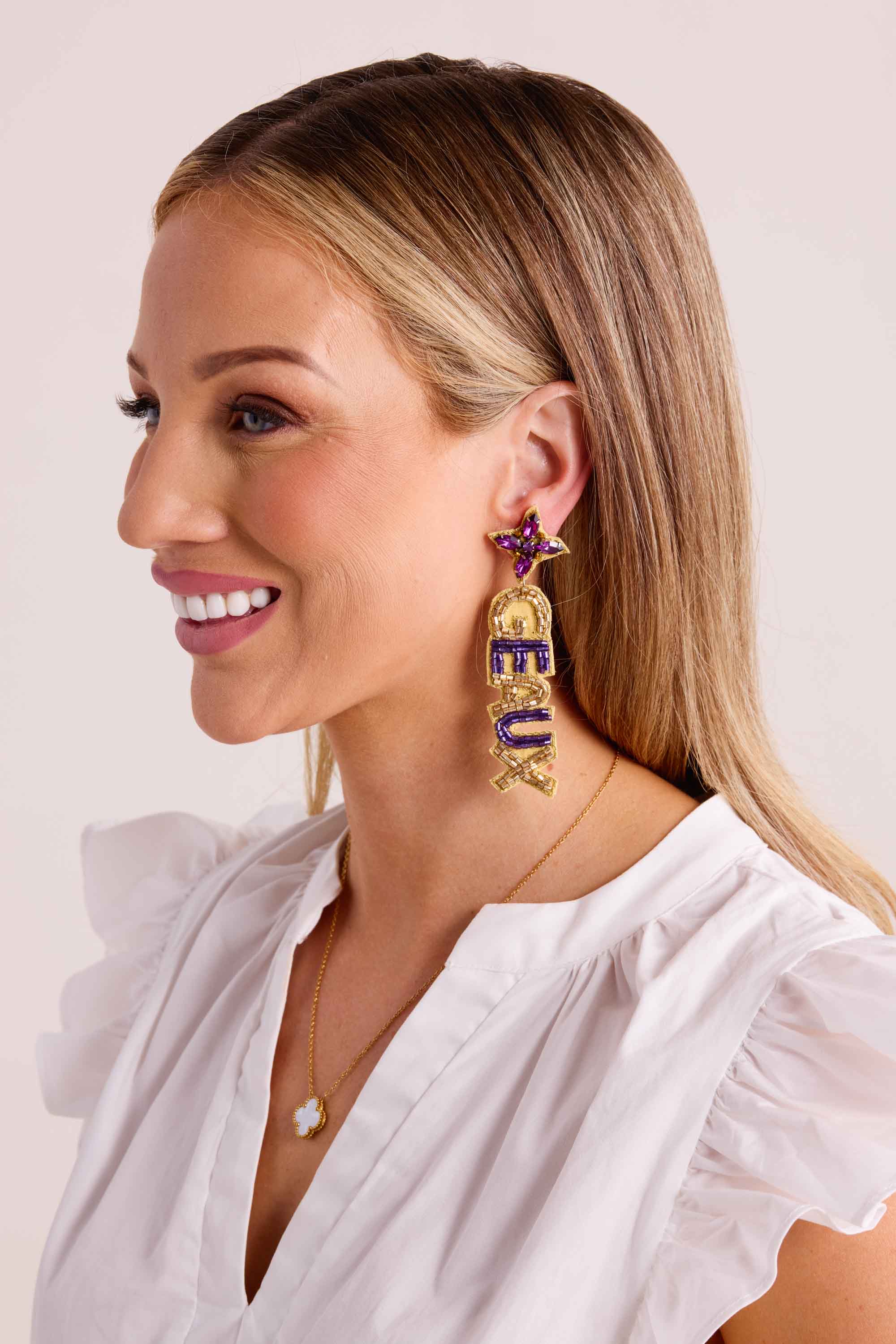 LSU Beaded Earrings by Treasure Jewels