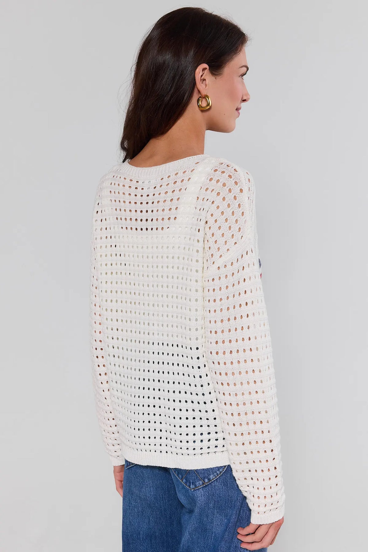 White Sequin Flag Crochet Sweater | Avara | Avara