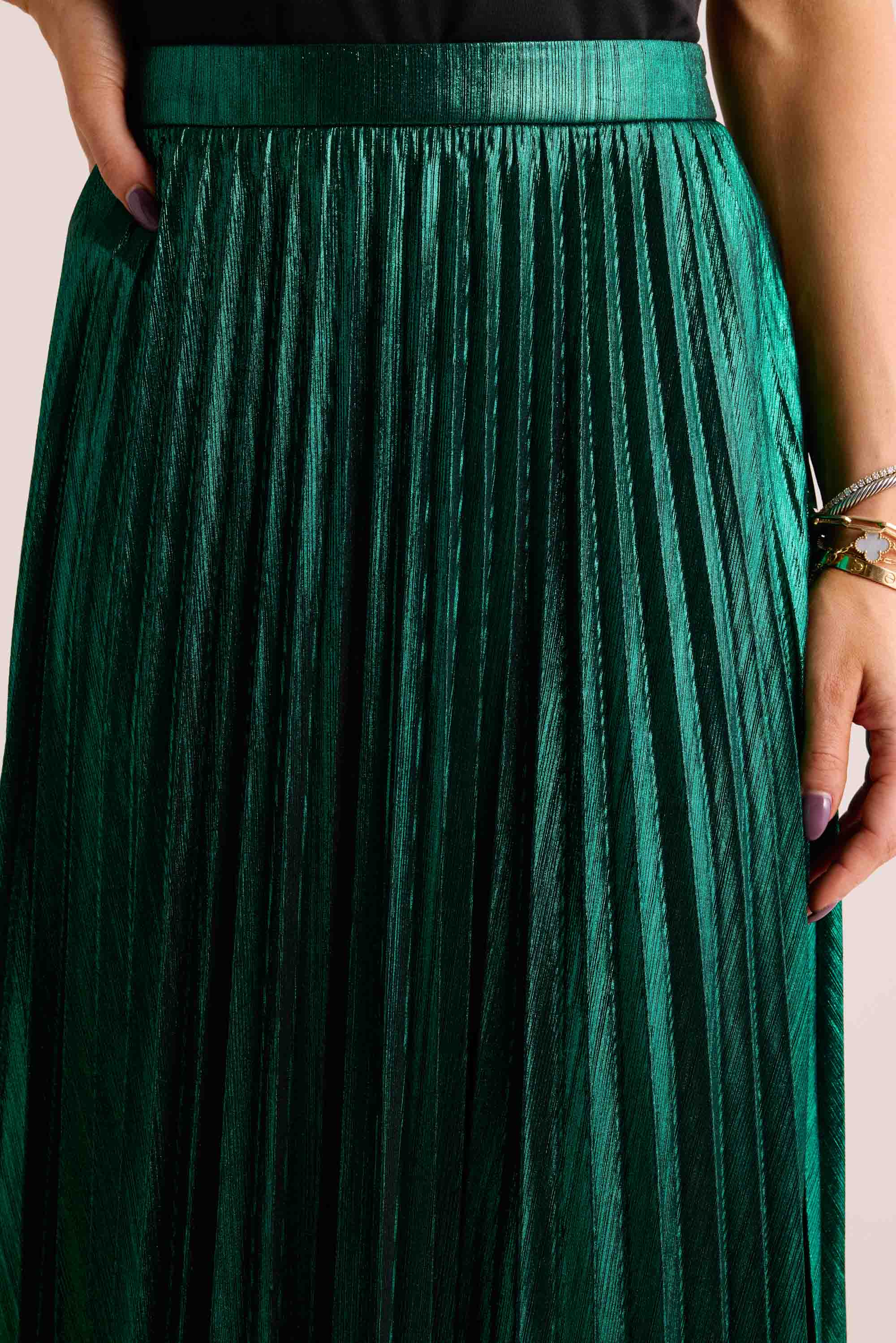 Karen millen metallic pleated skirt dark green best sale