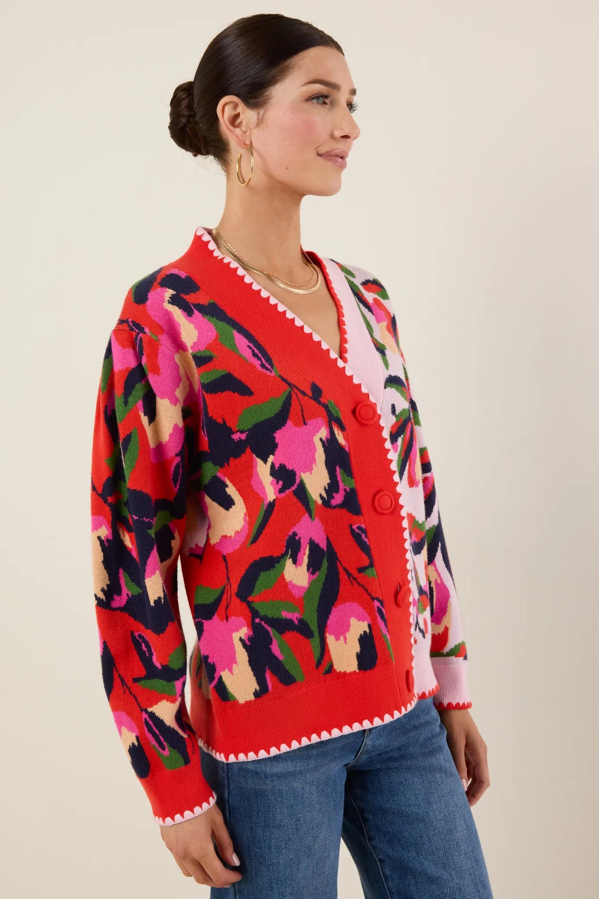 Leslie Red Floral Cardigan | Avara