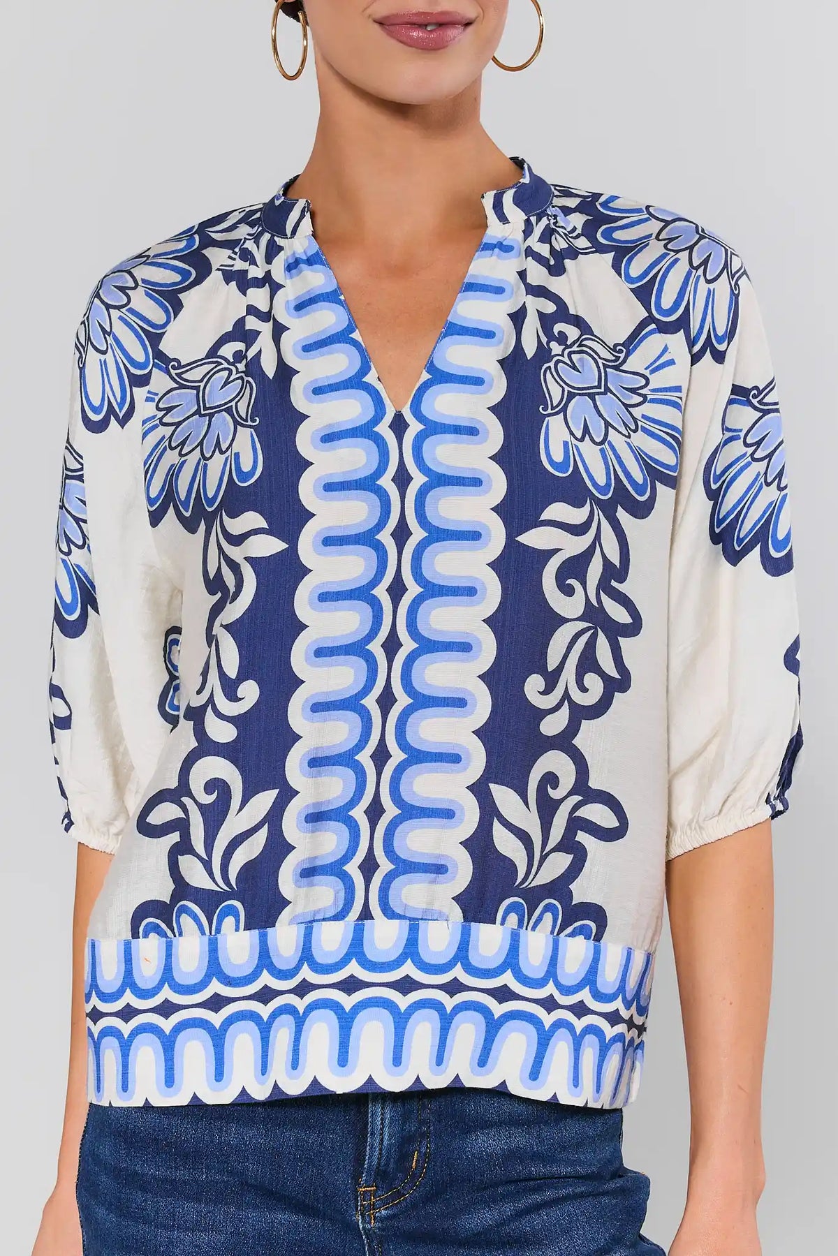 Laurie Blue Printed Top by THML | Avara