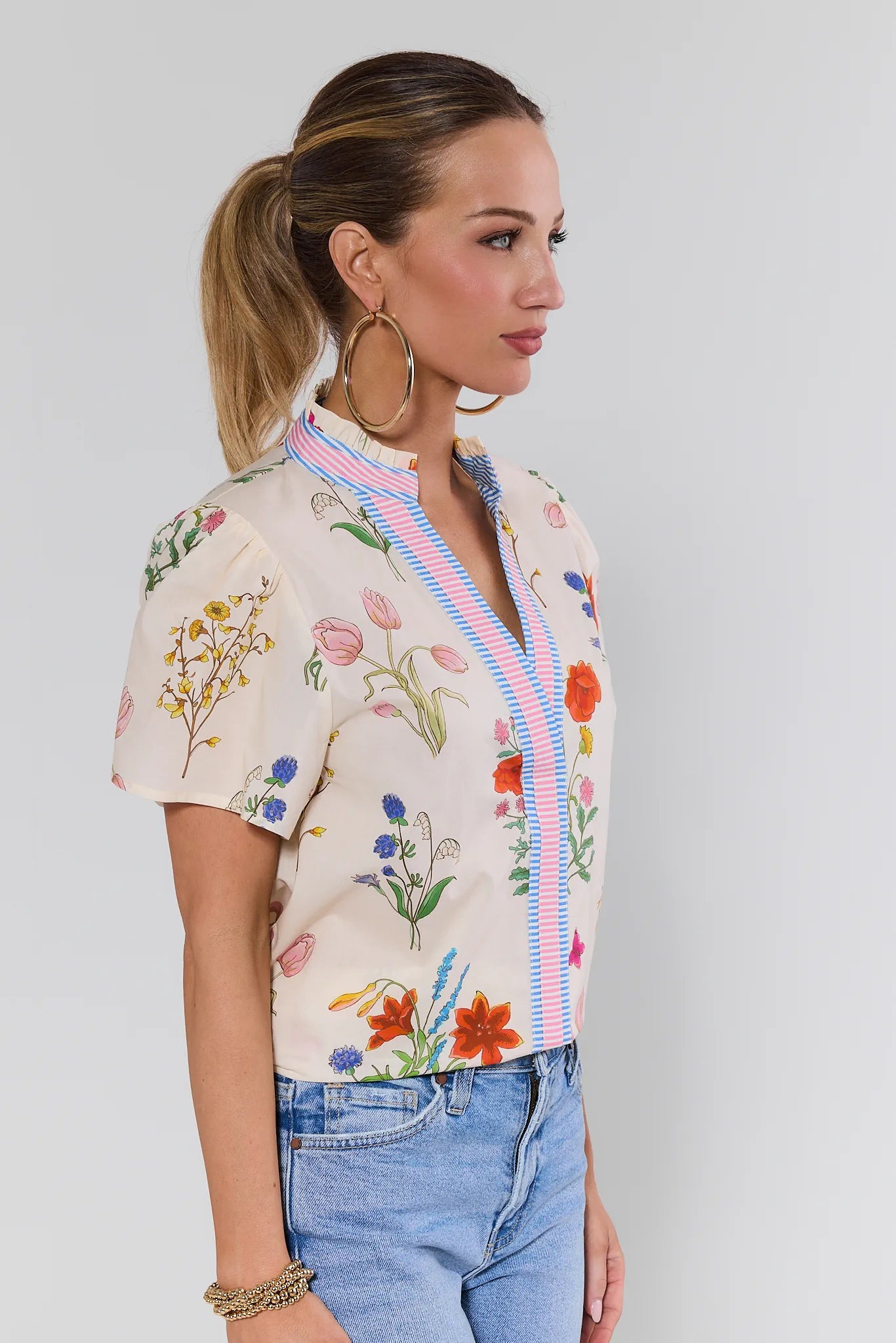 Kieran Cream Floral Top by THML | Avara