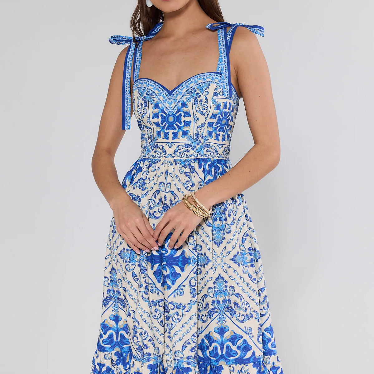 avara dresses Stacey Blue Printed Midi Dress | Women's Clothing
