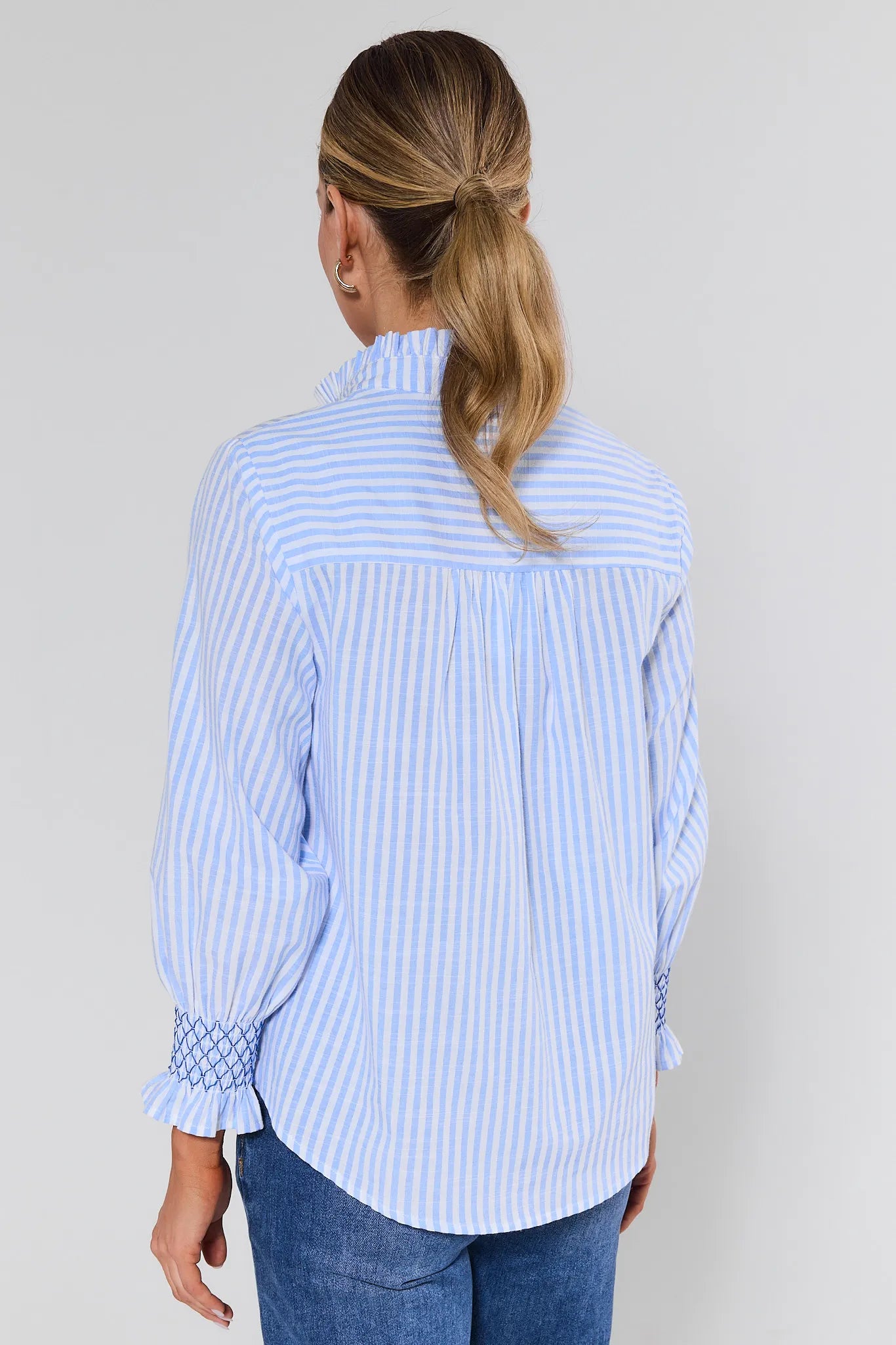 Stephanie Blue Striped Button Up Top