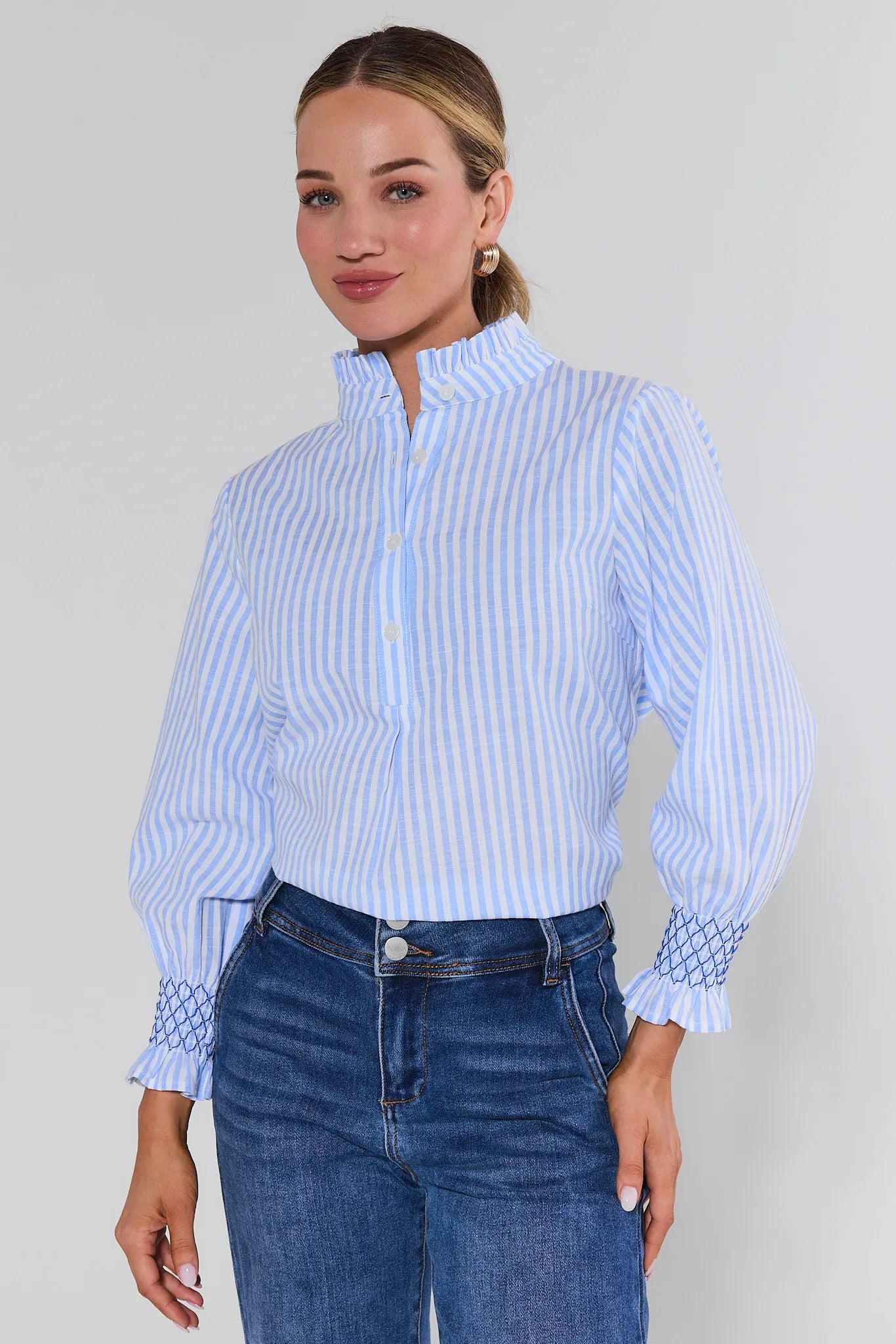 Stephanie Blue Striped Button Up Top