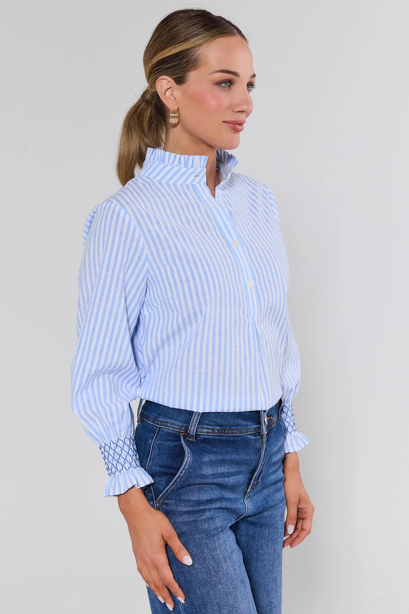 Stephanie Blue Striped Button Up Top