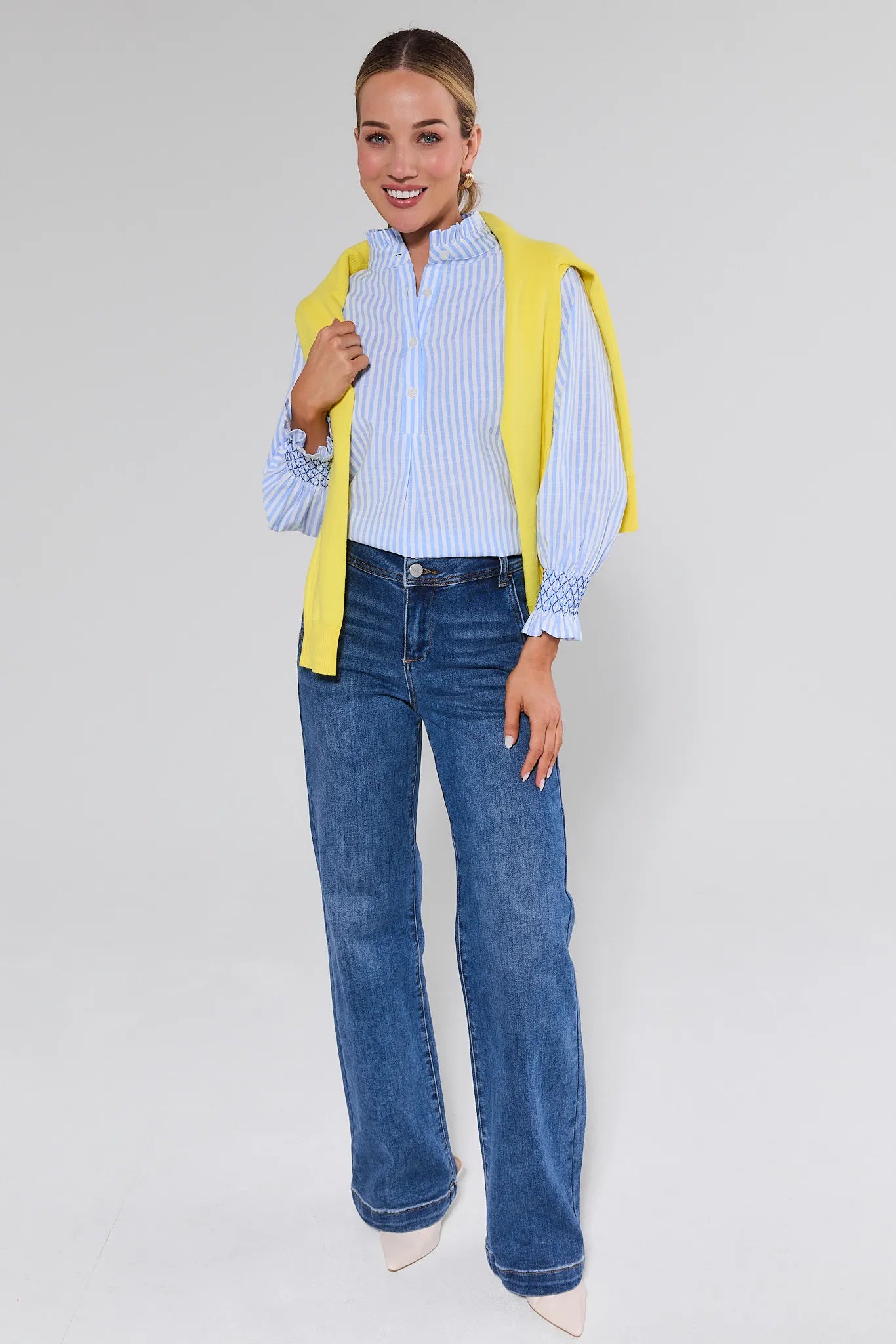 Stephanie Blue Striped Button Up Top