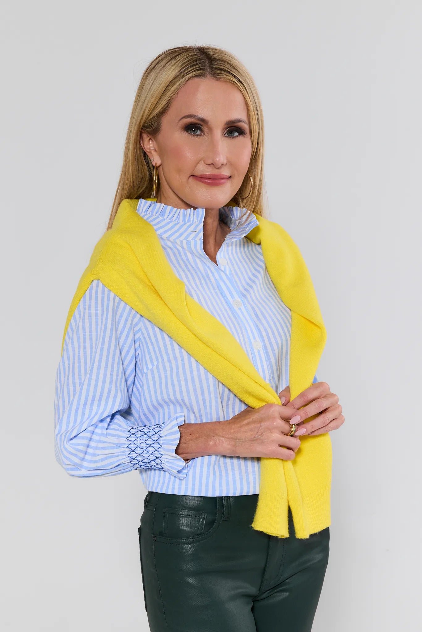 Stephanie Blue Striped Button Up Top