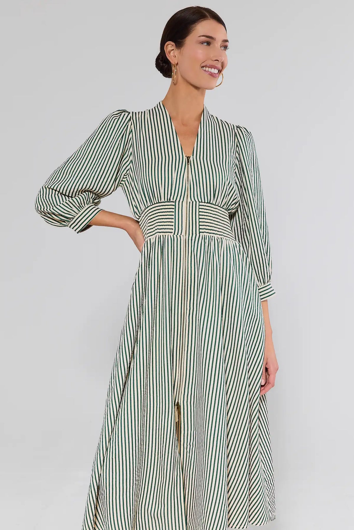 green and white midi dress Brantley Striped | Women's Clothing Ages:8-9 Years Linen Summer Midi Vintage Designed with a collared meta-size-chart-long-sleeve-printed-swim-dress-size-guide