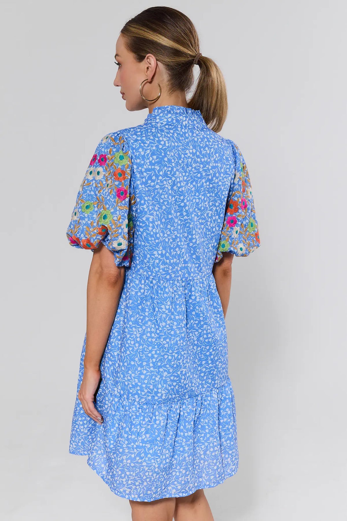 Sue Ann Blue Floral Short Dress | Women's Clothing