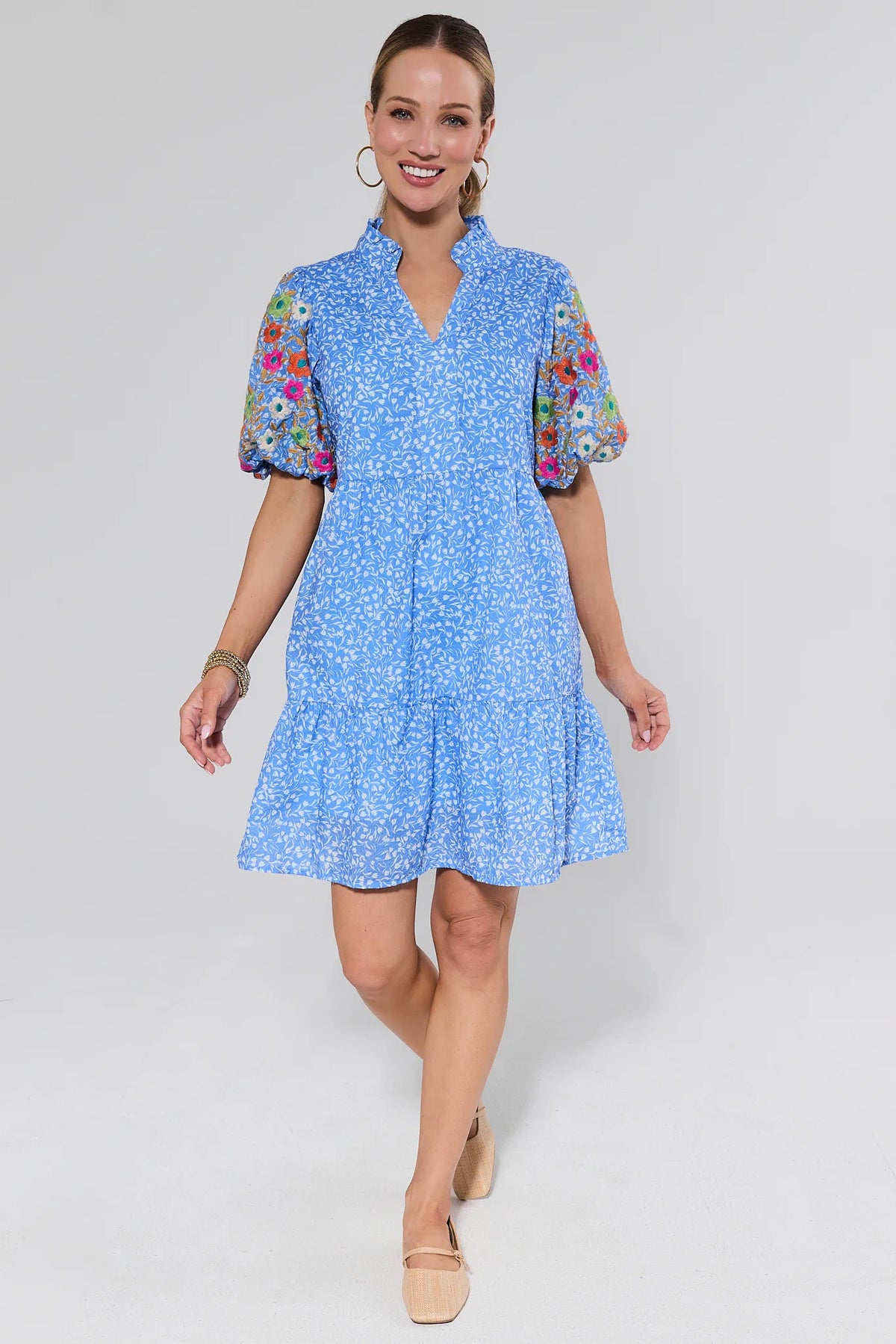 navy floral dress short Provence Bloom Long Sleeve Mini Dress Floral Blue