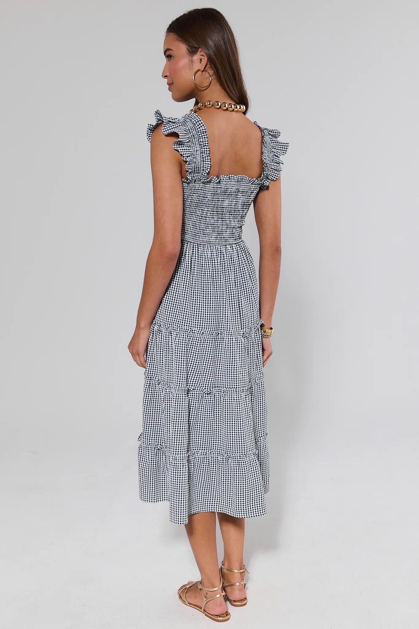Alexandra Black Gingham Midi Dress | Women's Clothing