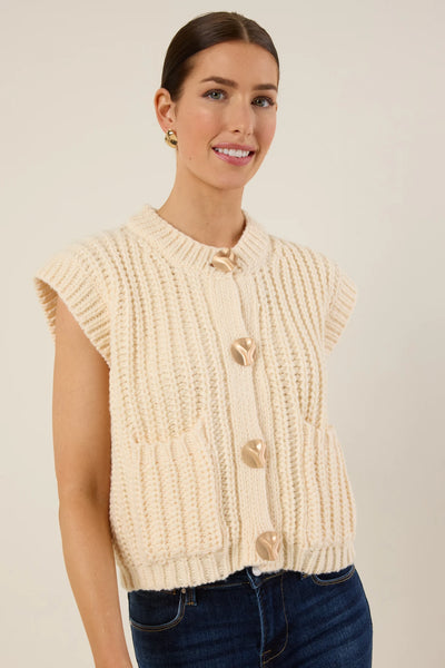 Eliza Cream Button Up Knit Sweater | Avara