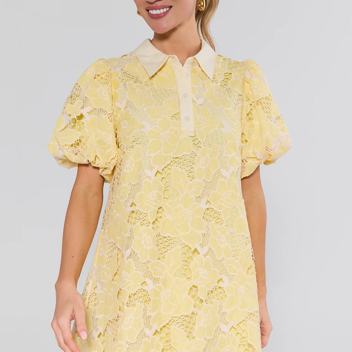 Tessie Yellow Lace Short Dress | Women's Clothing | Avara