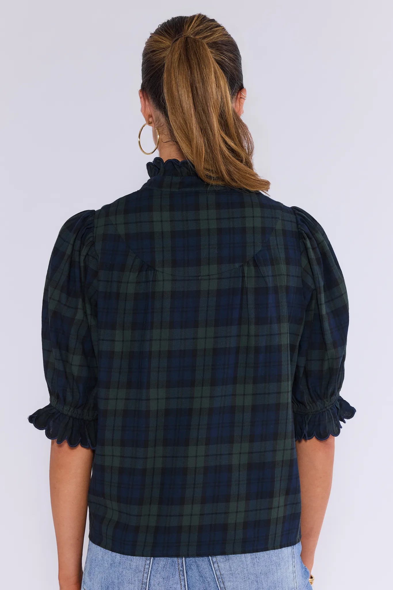 Hailey Top- Navy Plaid