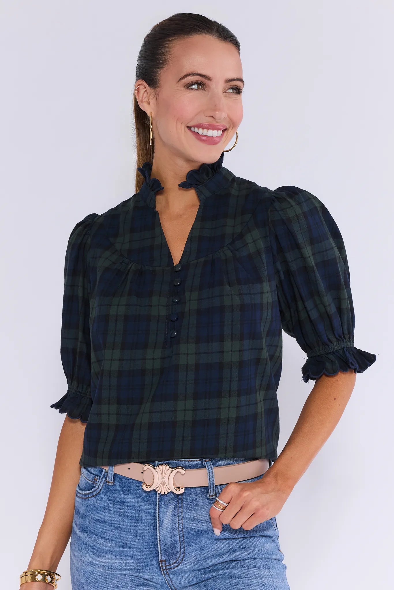 Hailey Top- Navy Plaid