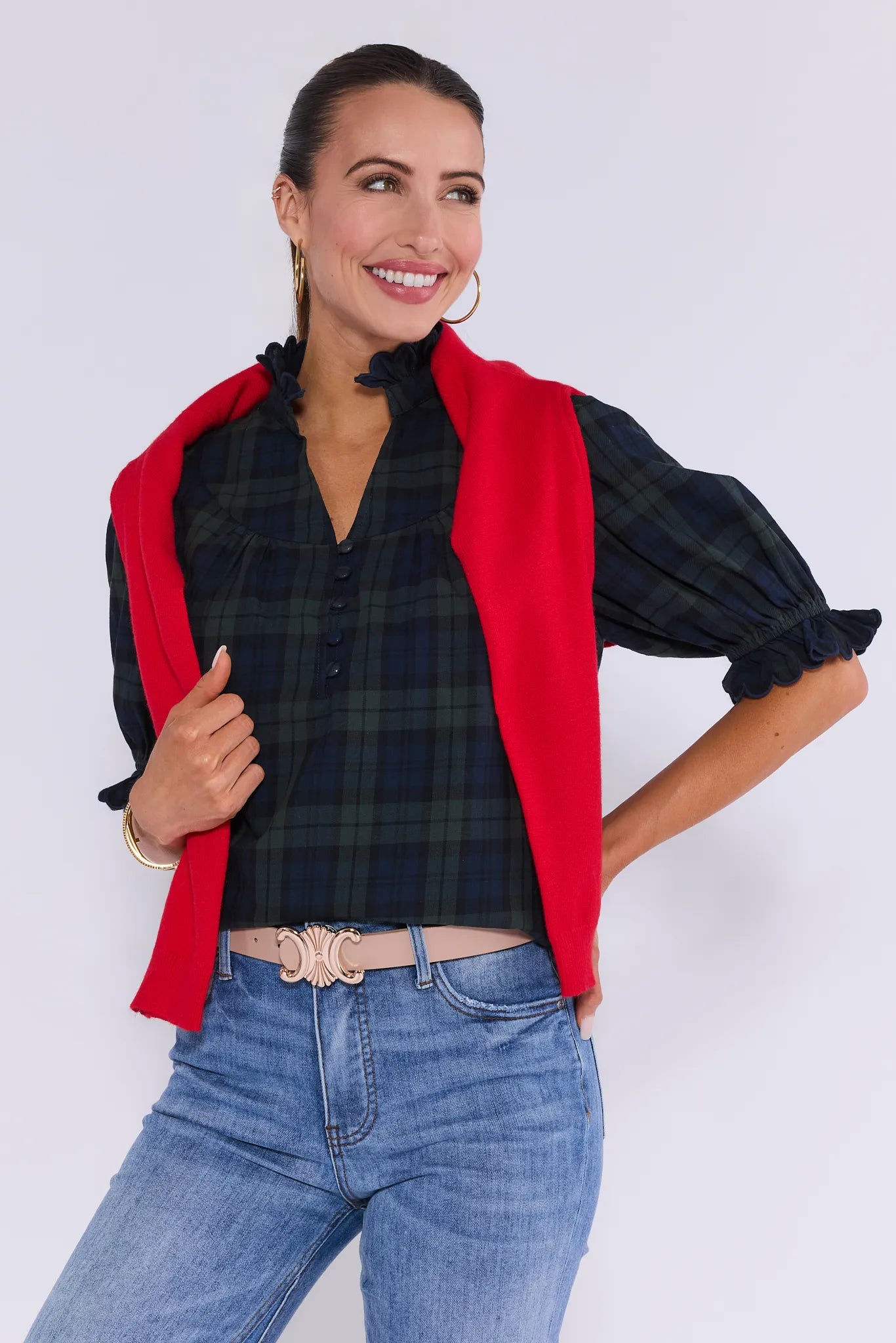 Hailey Top- Navy Plaid