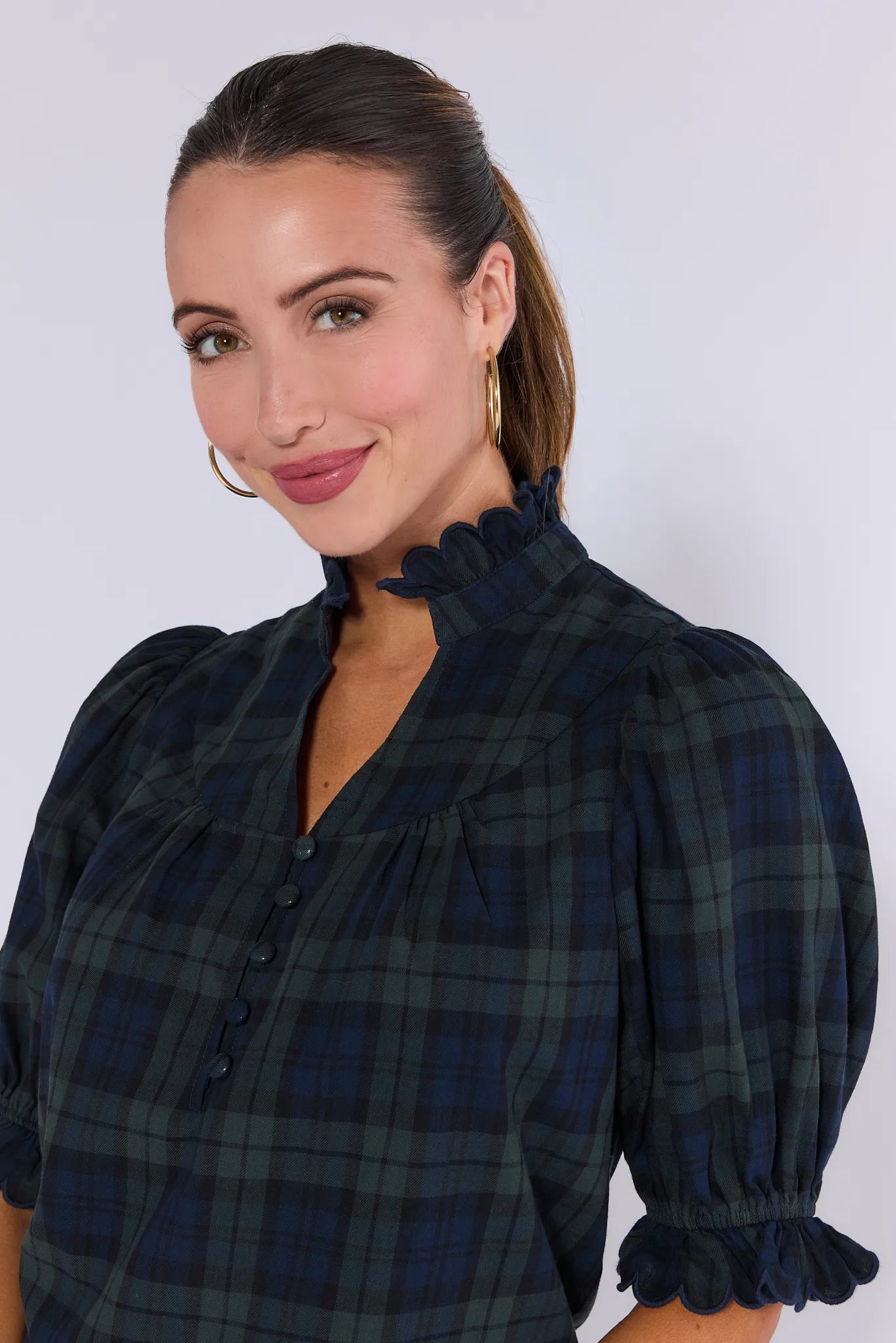 Hailey Top- Navy Plaid