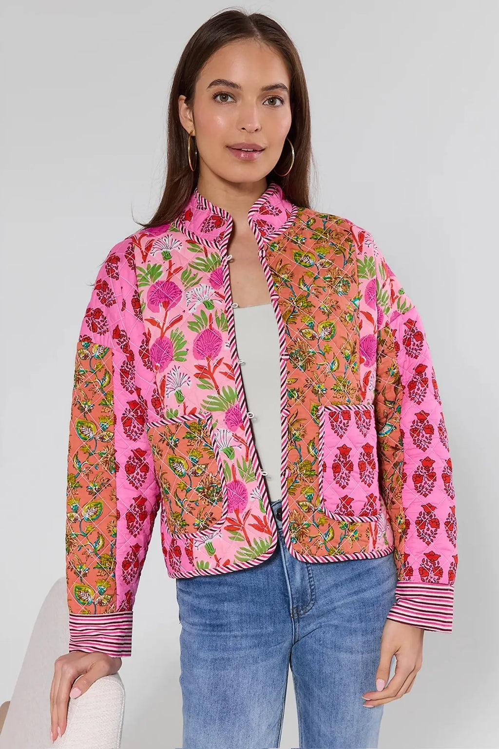 美品☆プラダ CLOQUET FLOWER JACKET ジャガード ブルゾン SKU15953-Susie-Quilted-Floral-