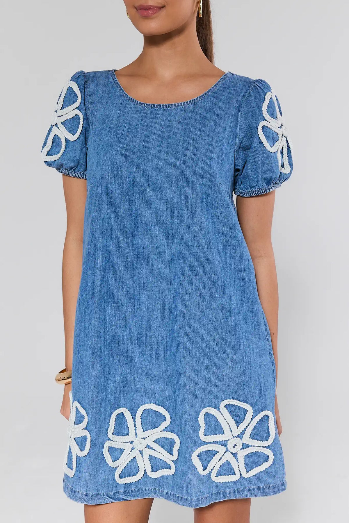 Alina Denim Embroidered Short Dress
