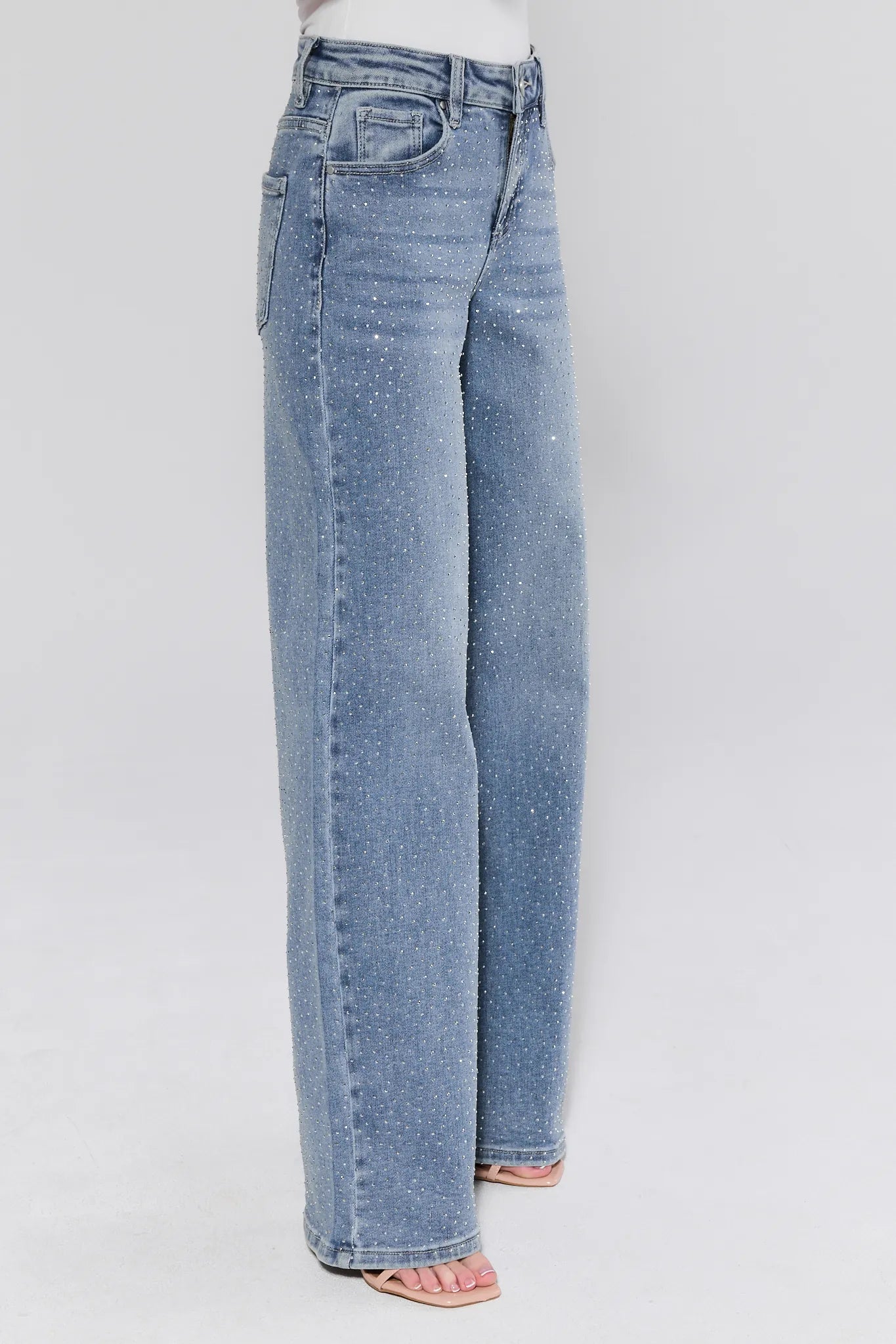 Light blue jeans on a white background