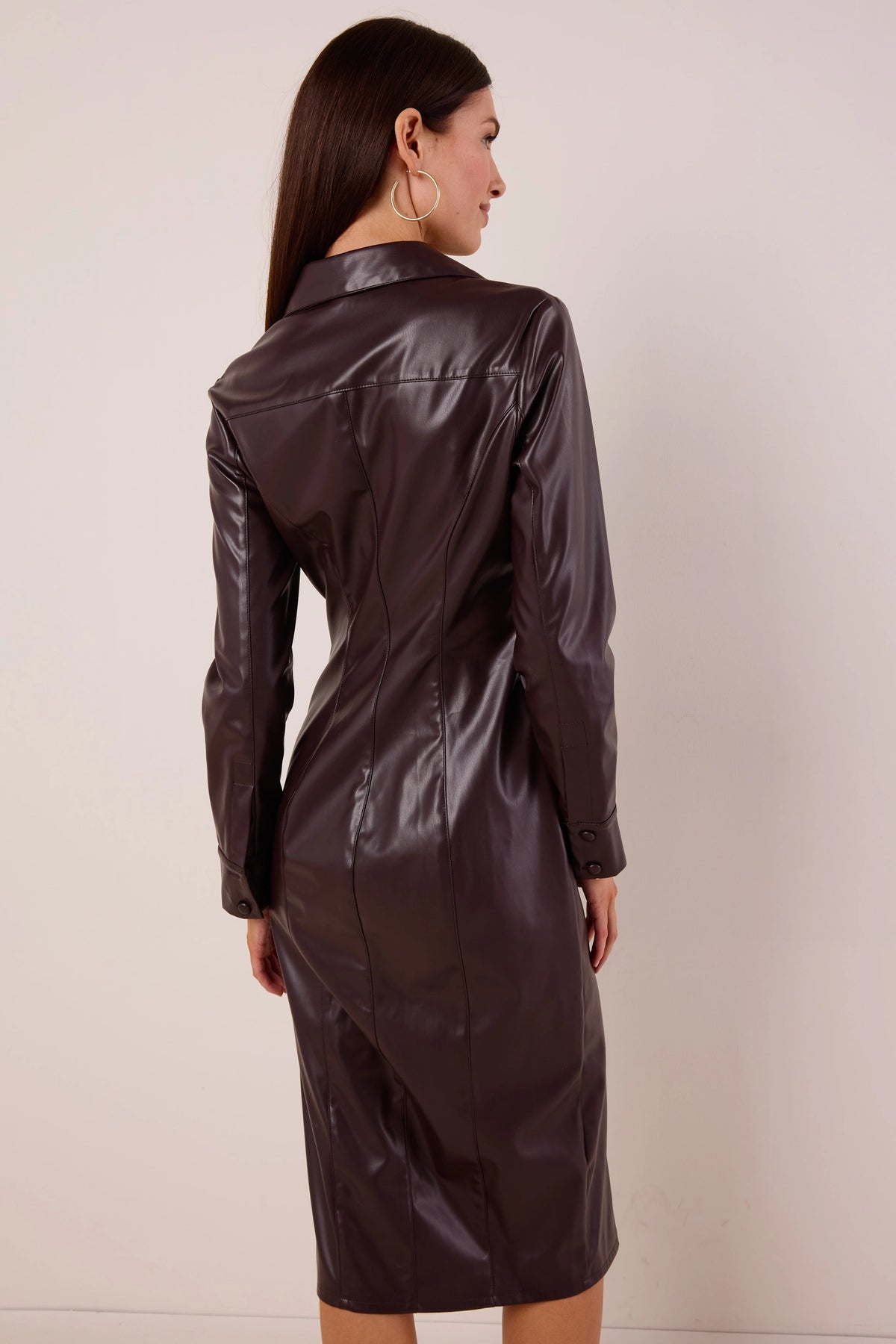 Rena Brown Faux Leather Dress | Women's Clothing