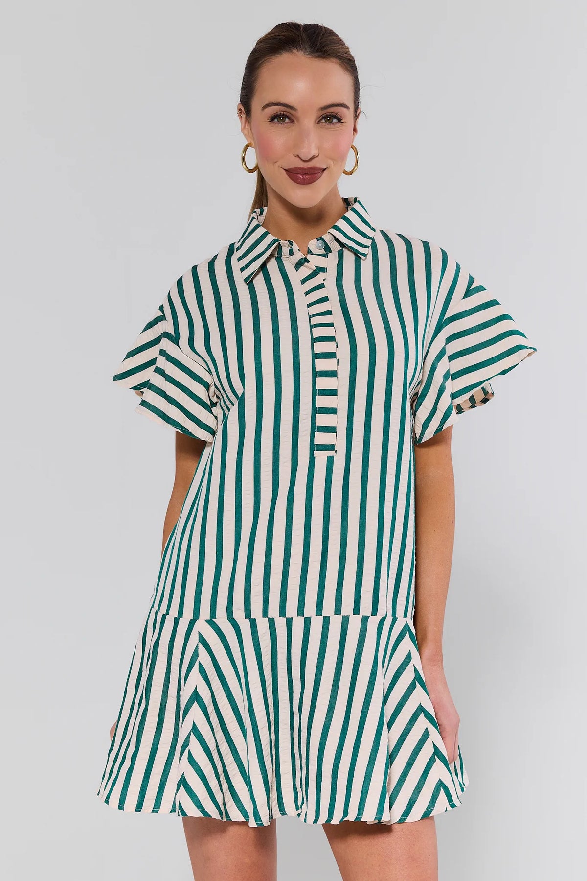 green striped t shirt dress Women's Short | Avara Color:Iridescent/White sydapril39 length t princess diana caring dress