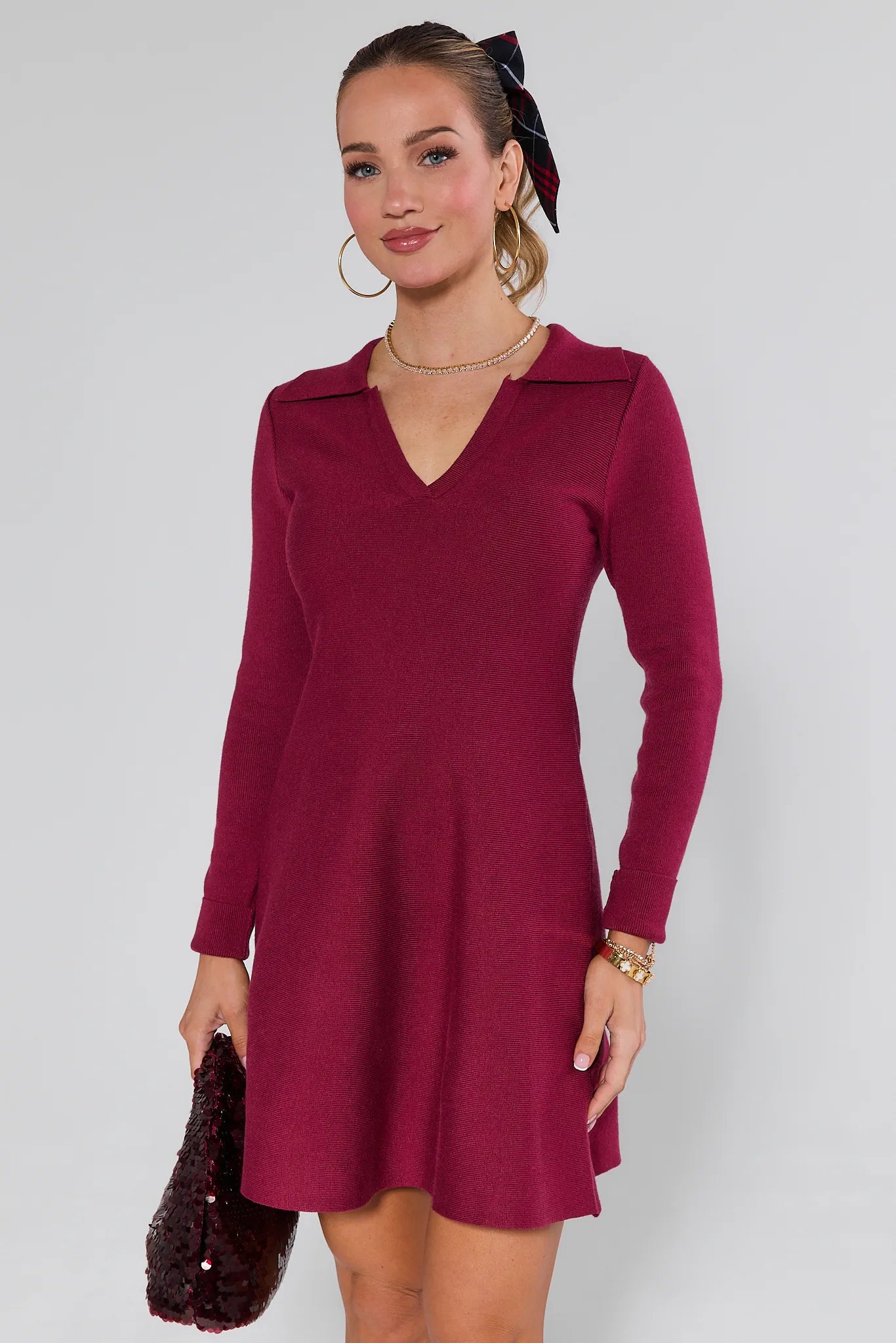 Amelia Burgundy Knit Mini Dress