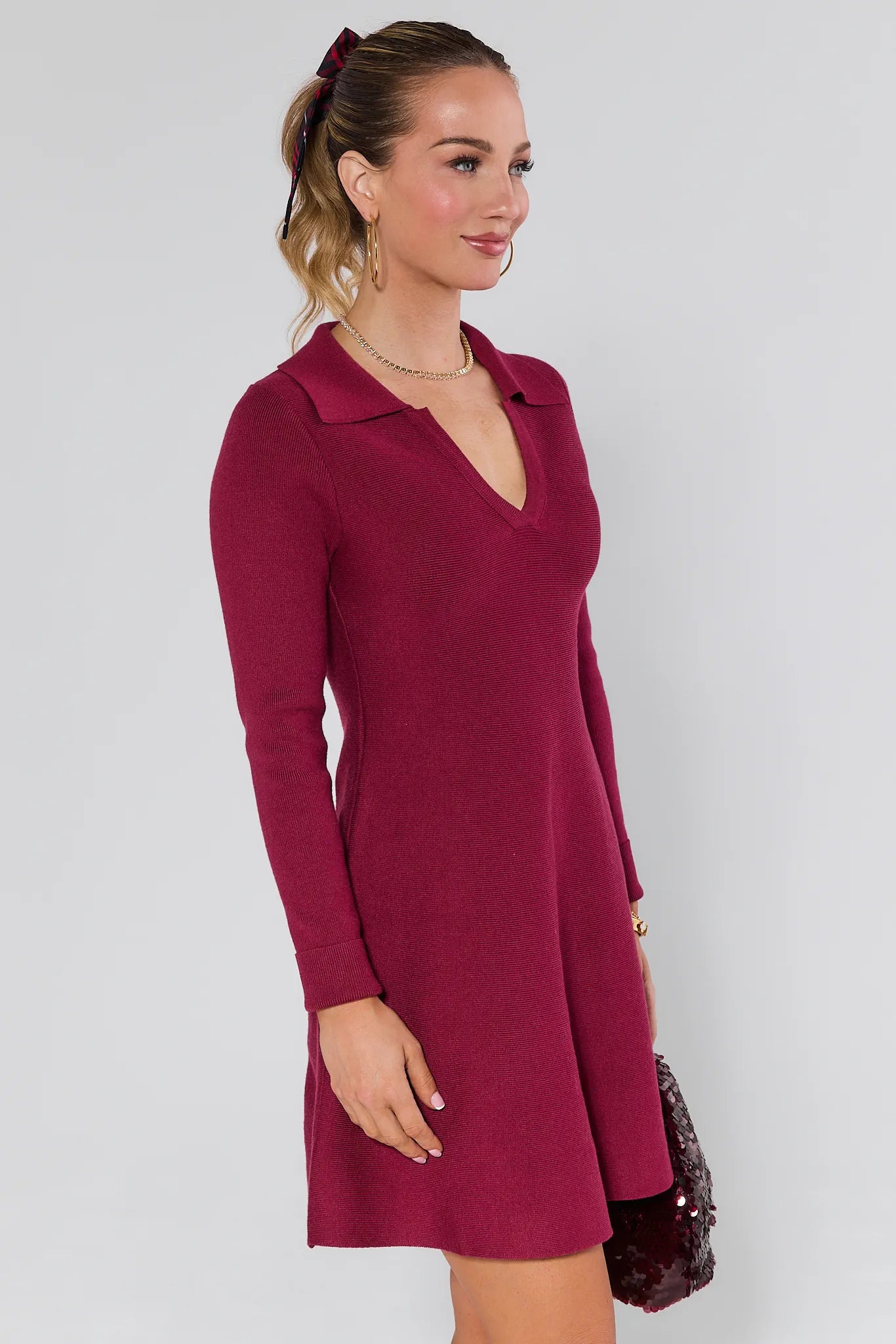 Amelia Burgundy Knit Mini Dress
