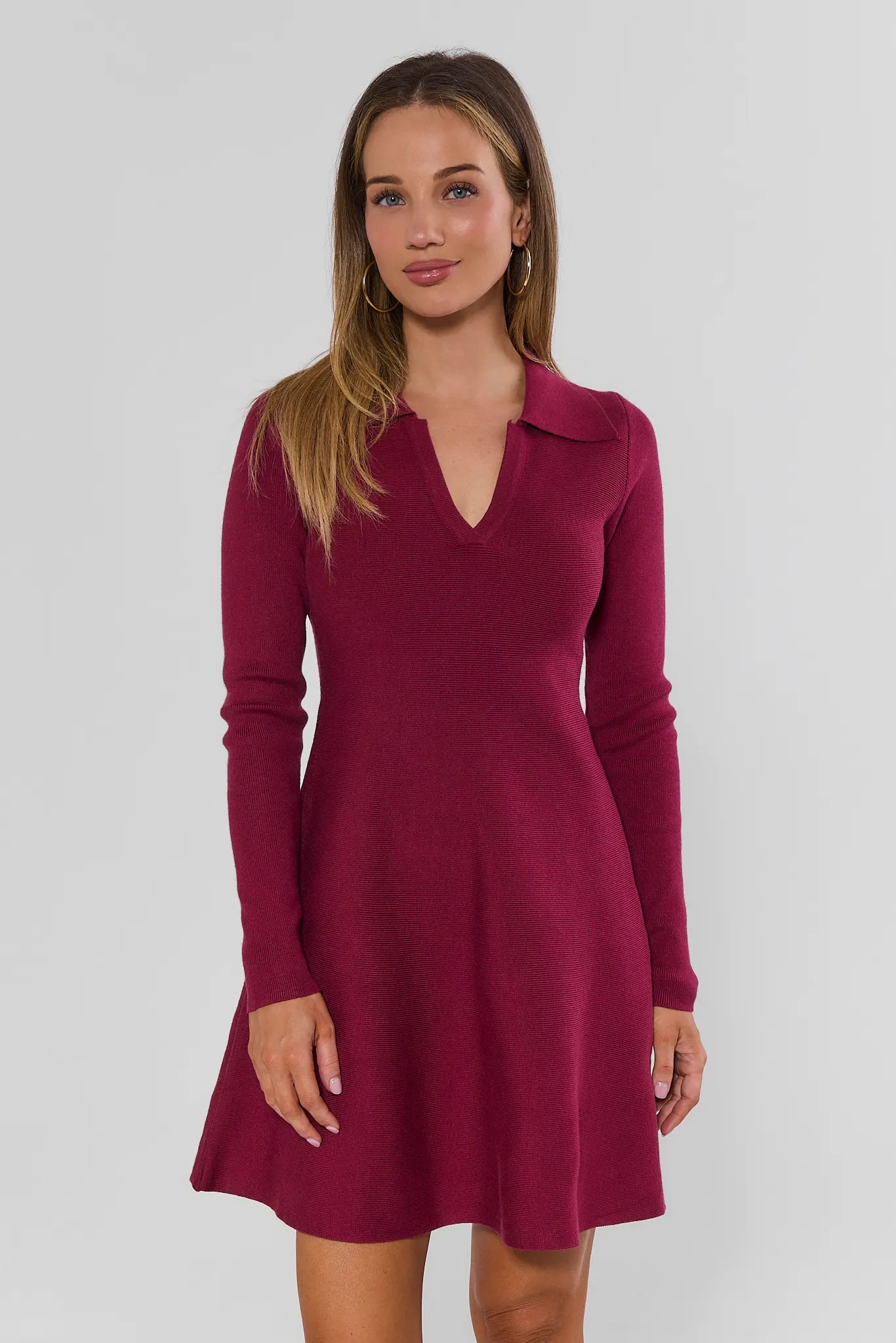 Amelia Burgundy Knit Mini Dress