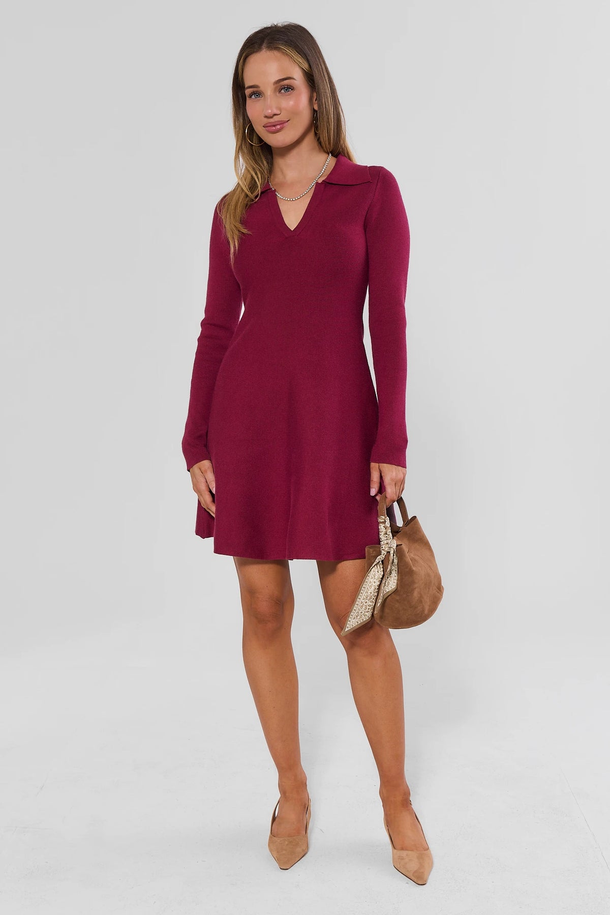 Amelia Burgundy Knit Mini Dress