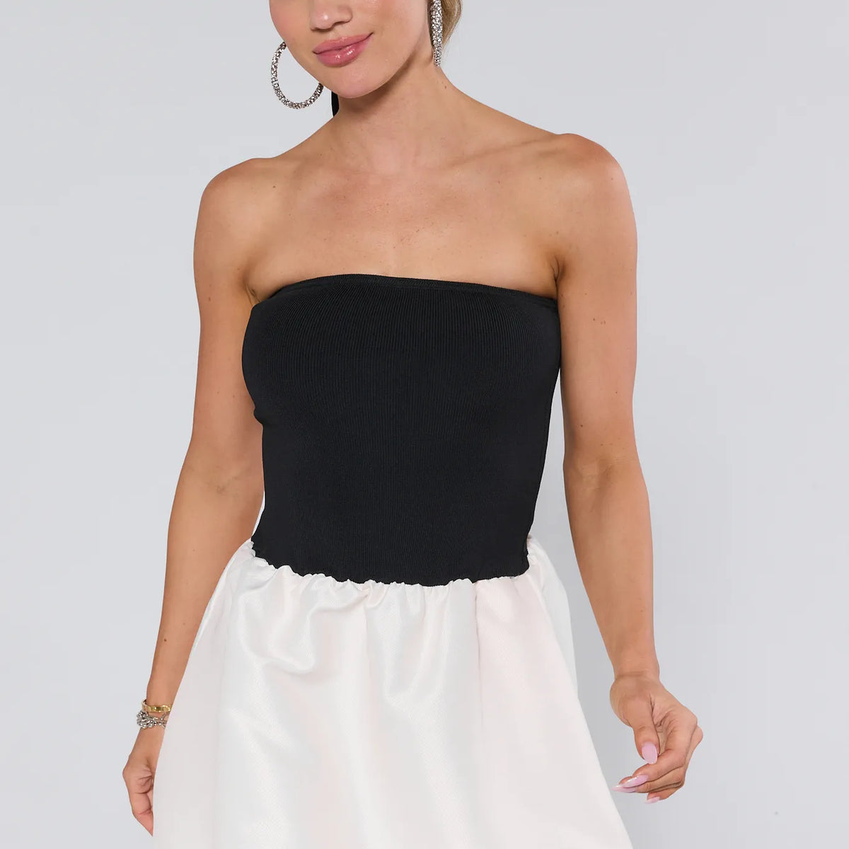 sasha bow back mini dress Sasha Strapless Bubble Mini Dress